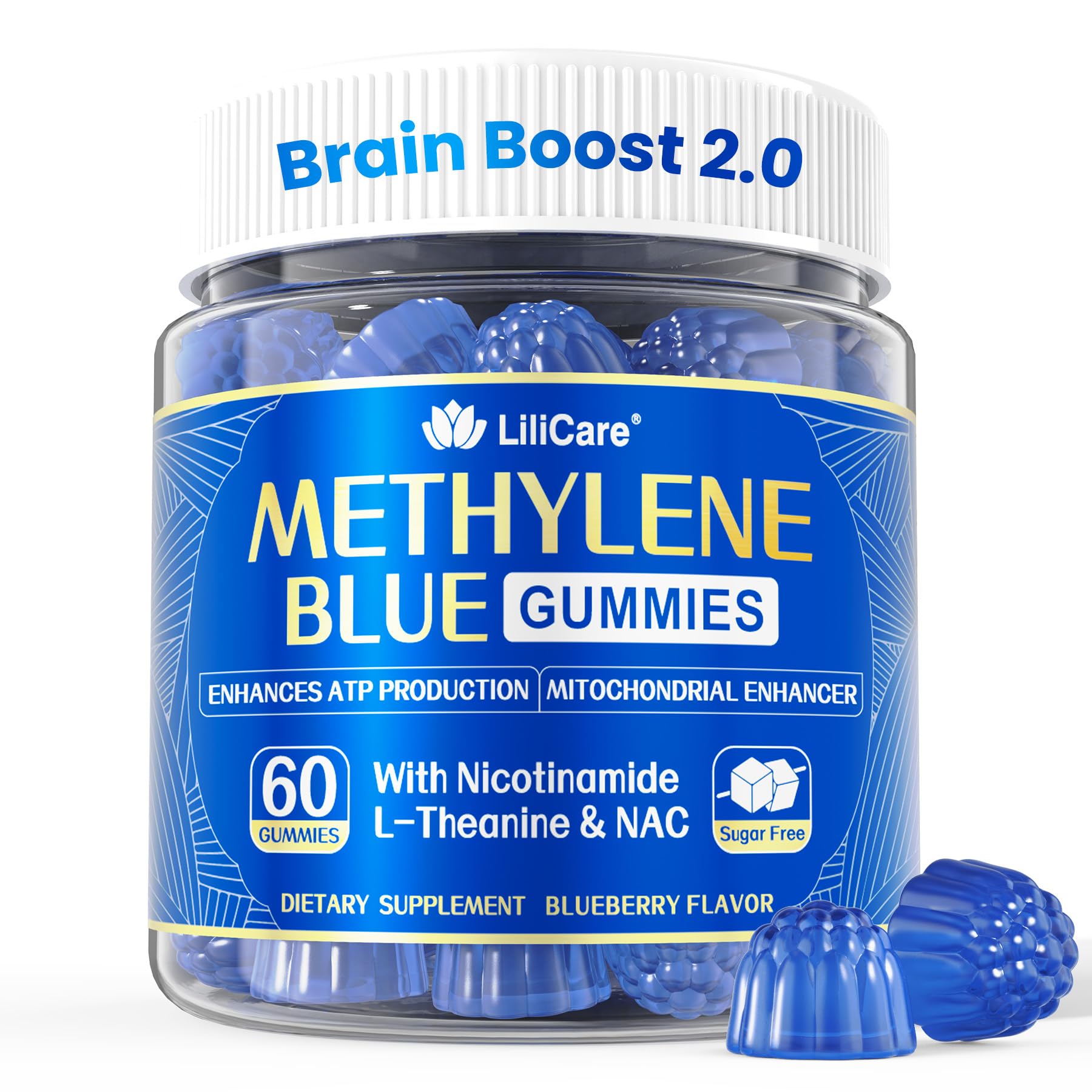 LILICARE Methylene Blue Gummies for Humans | Upgraded Antioxidant & Brain Booster Supplement for Cognitive Function, Energy, Cellular& Mitochondrial Health | Pure, Fast-Absorbing, Vegan, 60 Counts