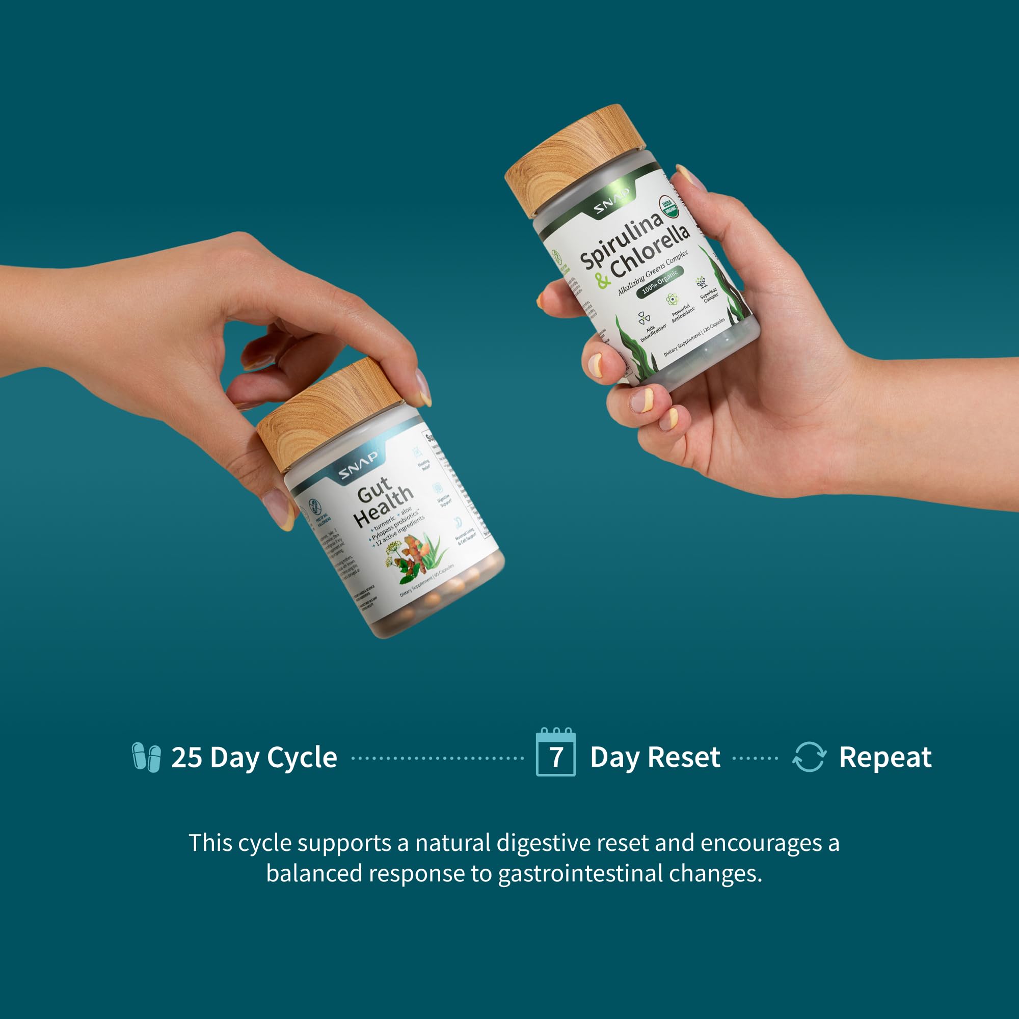 Snap Supplements Gut Health Lipase Supplement & Organic Spirulina Chlorella Bundle–Probiotic + Greens–Supports Digestion, Detox, Energy & Immune Health, 50 + 120 Vegetarian Capsules (1 Month Supply)