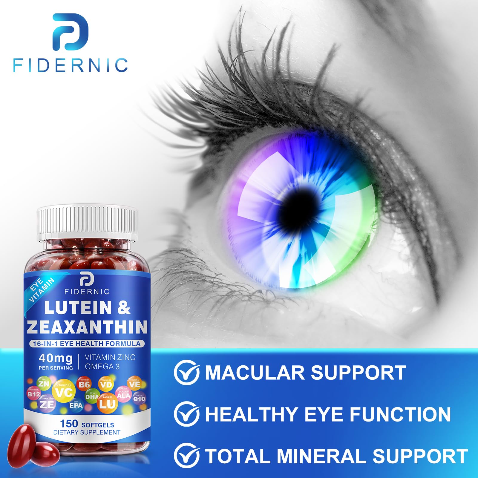 Lutein and Zeaxanthin Supplement - AREDS 2 Plus+  Eye Vitamins, 40 mg Lutein & 8 mg Zeaxanthin with Vitamins C, E, Zinc, Omega-3 & CoQ10 for Blue Light Protection, Eye Health Support  - 150 Softgels