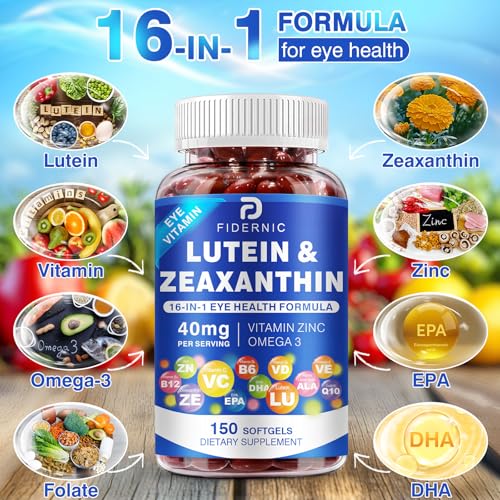 Lutein and Zeaxanthin Supplement - AREDS 2 Plus+  Eye Vitamins, 40 mg Lutein & 8 mg Zeaxanthin with Vitamins C, E, Zinc, Omega-3 & CoQ10 for Blue Light Protection, Eye Health Support  - 150 Softgels