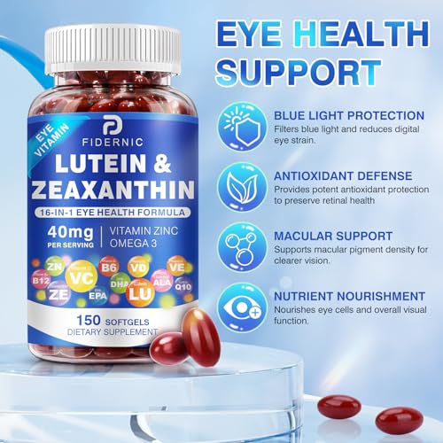 Lutein and Zeaxanthin Supplement - AREDS 2 Plus+  Eye Vitamins, 40 mg Lutein & 8 mg Zeaxanthin with Vitamins C, E, Zinc, Omega-3 & CoQ10 for Blue Light Protection, Eye Health Support  - 150 Softgels