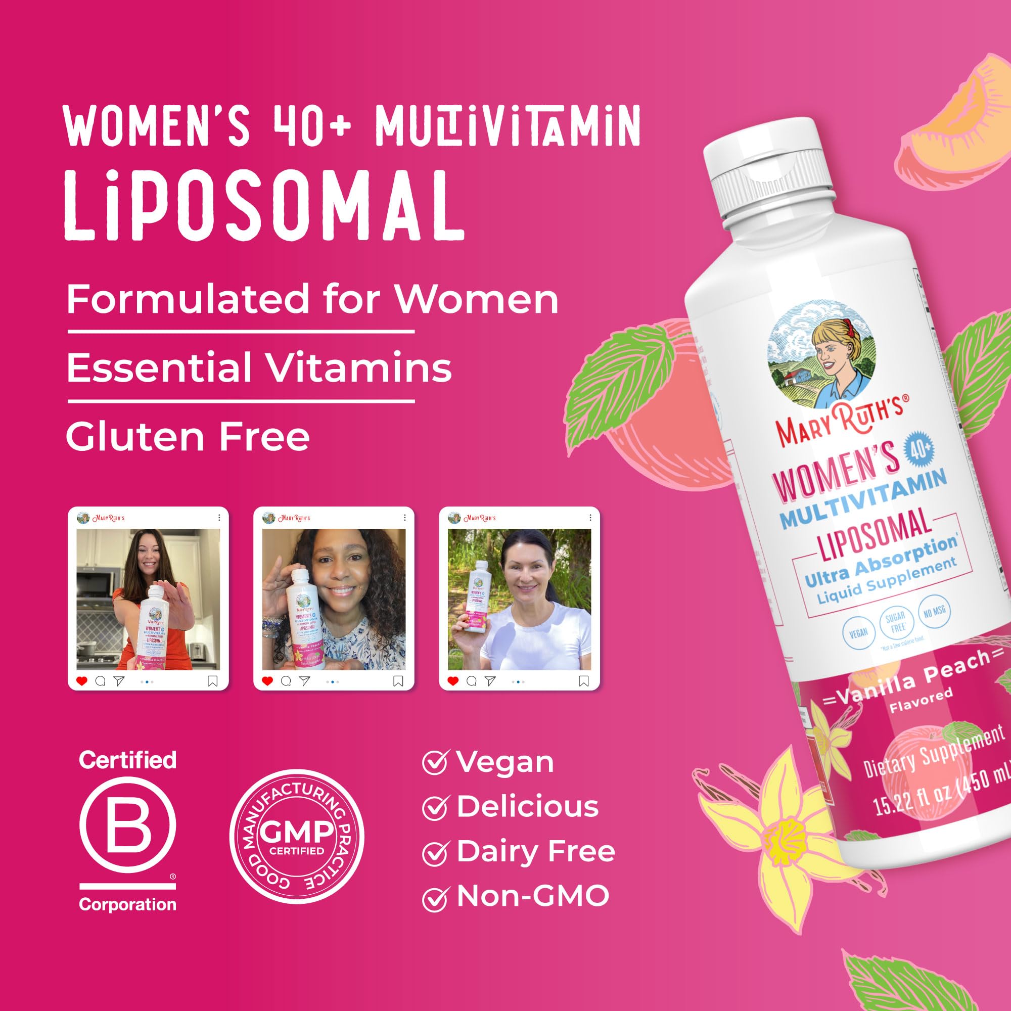 MaryRuth’s Multivitamin Liposomal for Women 40+ | Womens Multivitamin Liposomal | Immune Support Supplement | Menopause Supplement | Methylated Multivitamin | Vegan | Sugar Free | Non-GMO |15.22 Fl Oz