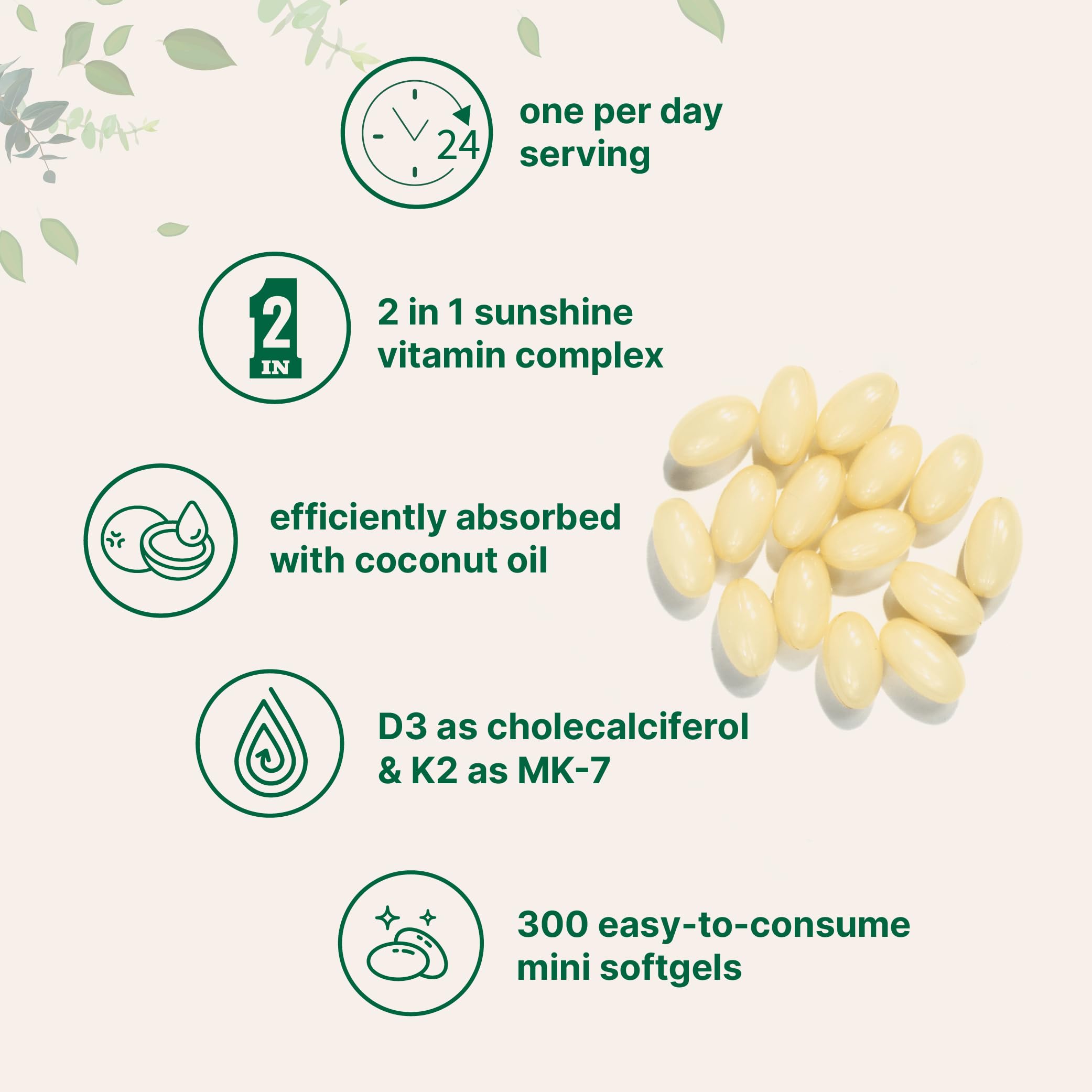 Micro Ingredients Vitamin D3 2,000 IU + K2 MK-7 50 mcg, 300 Softgels | Virgin Coconut Oil | 2-in-1 Support | Easy to Swallow, Non-GMO