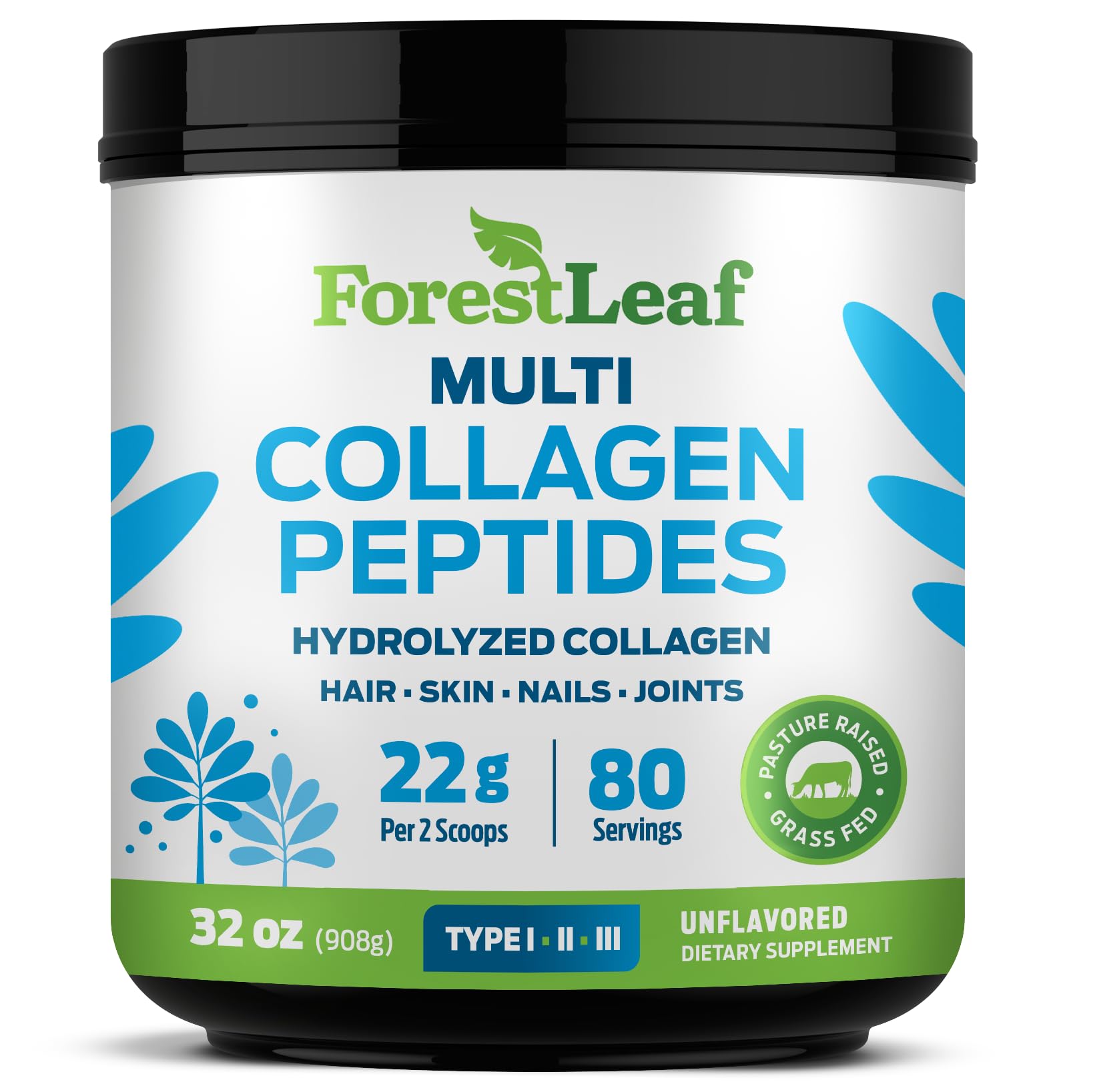 Collagen Peptides Powder Unflavored - Hydrolyzed Collagen Protein Powder Type 1, 2 & 3 - Grass Fed Keto Collagen Powder for Women & Men - Vital Hair, Skin, Nails, Joints, Recovery, 11g Per Serving