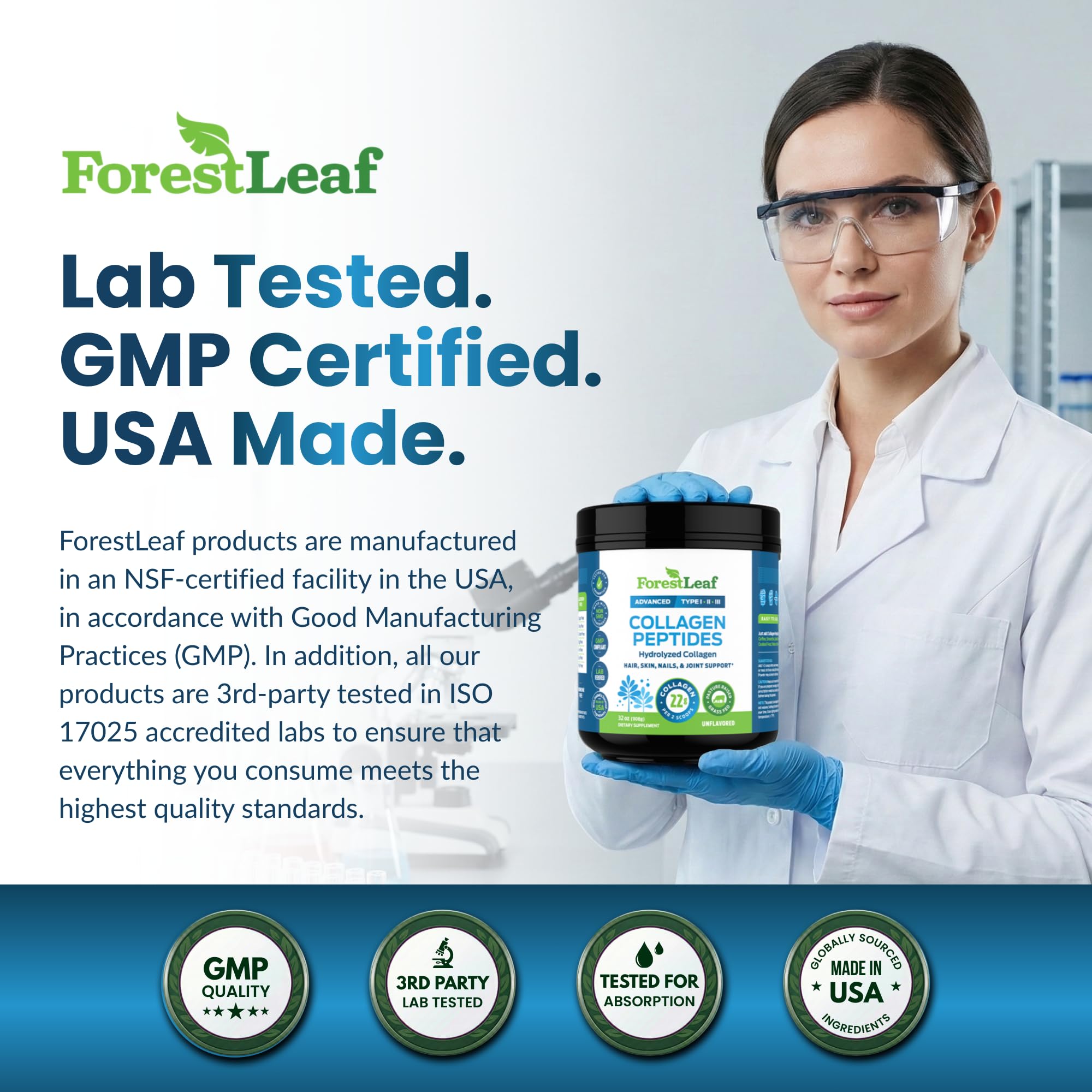 Collagen Peptides Powder Unflavored - Hydrolyzed Collagen Protein Powder Type 1, 2 & 3 - Grass Fed Keto Collagen Powder for Women & Men - Vital Hair, Skin, Nails, Joints, Recovery, 11g Per Serving