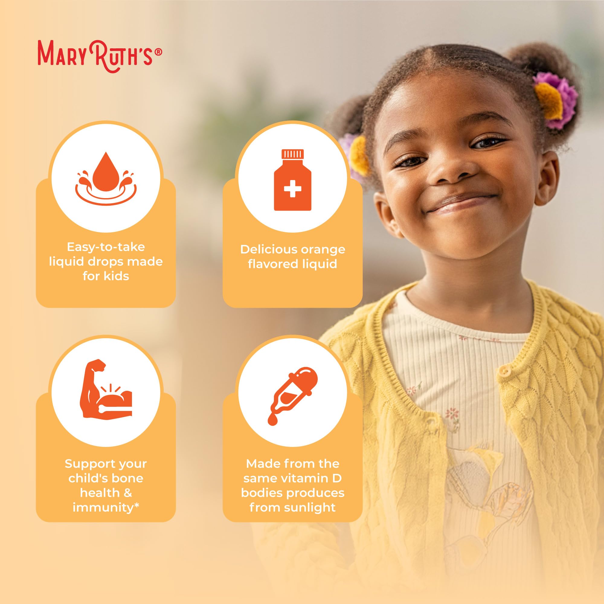 MaryRuth Organics USDA Organic Vitamin D3 Liquid Drops for Kids | 640 IU Vitamin D3 Per Serving | Kids Immune Support & Bone Health Supplement | Formulated for Ages 4-13 | 0.5oz | 30 Servings