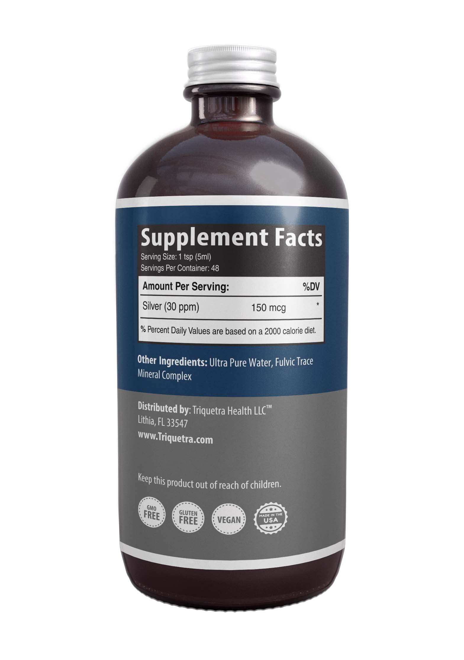 Bioactive Colloidal Silver - 8 oz, Glass Bottle, Vegan, Safe Doses with Highest Effectiveness - Nano Ions, 30 PPM - Immune Support (48 Servings)