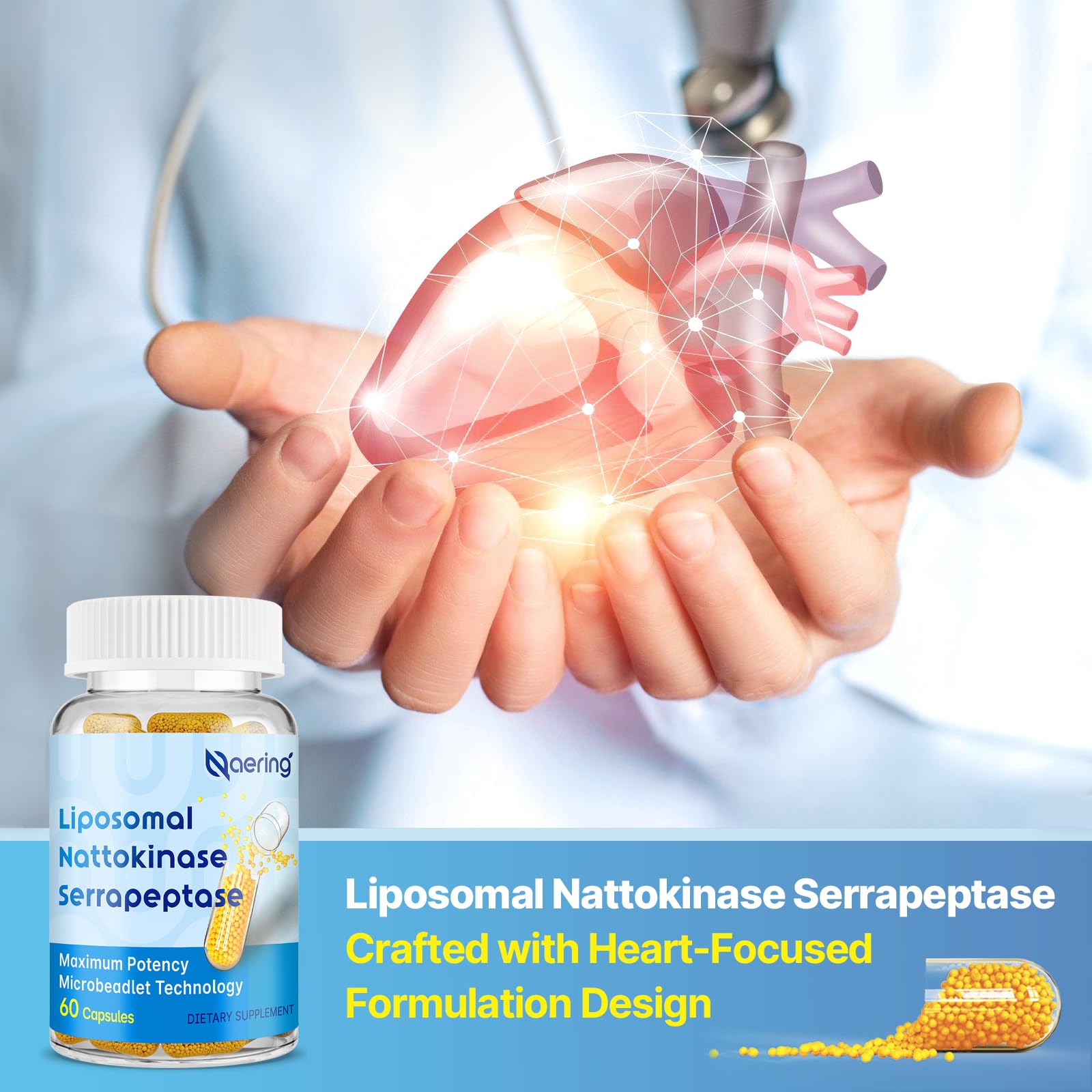 Liposomal Nattokinase 12,000 FU Serrapeptase 360,000 SPU Enzyme Supplement - Enriched with Synergistic Enzymes and Nutrient Blend & Inulin for Circulatory, Gut, Digestion 60 Capsules (2 Bottle)