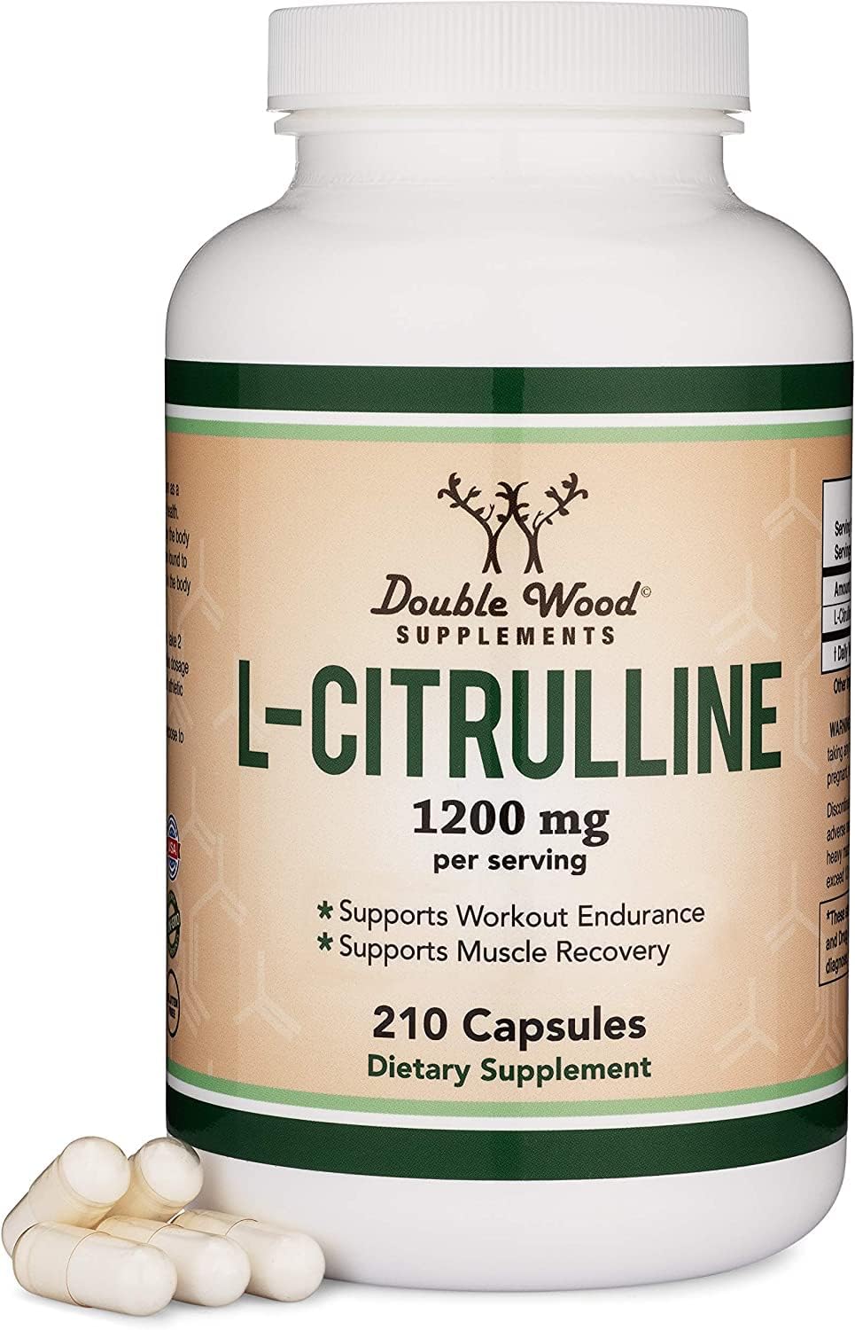 L Citrulline Capsules 1,200mg Per Serving, 210 Count (L-Citrulline Increases Levels of L-Arginine, Acts as a Nitric Oxide Booster) Muscle Recovery Supplement to Improve Muscle Pump by Double Wood