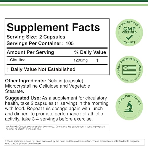 L Citrulline Capsules 1,200mg Per Serving, 210 Count (L-Citrulline Increases Levels of L-Arginine, Acts as a Nitric Oxide Booster) Muscle Recovery Supplement to Improve Muscle Pump by Double Wood