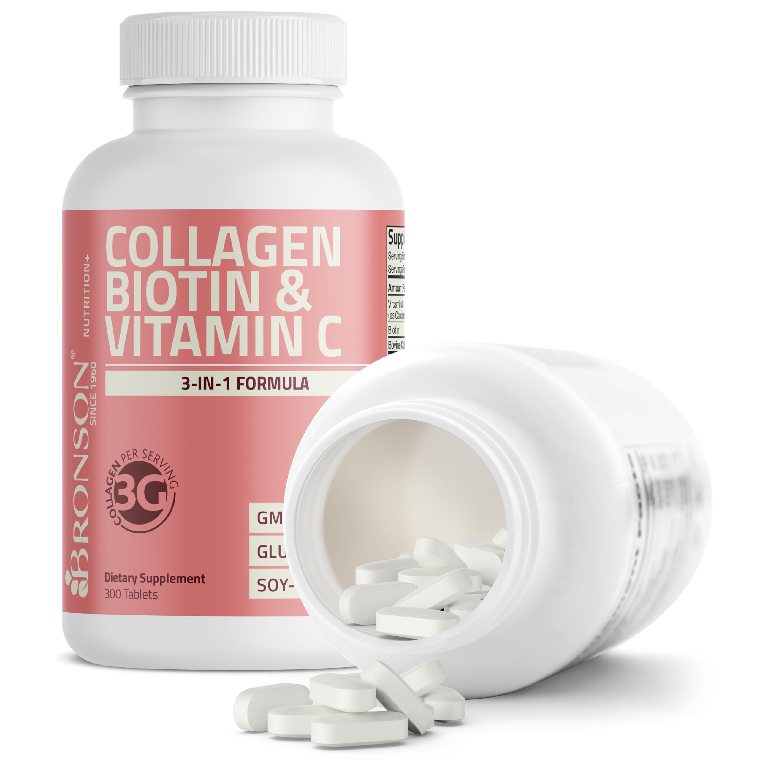 Bronson Collagen Peptides 3000mg (per Serving) with Biotin & Vitamin C - for Hair, Skin & Nails Support, Non-GMO, 300 Tablets