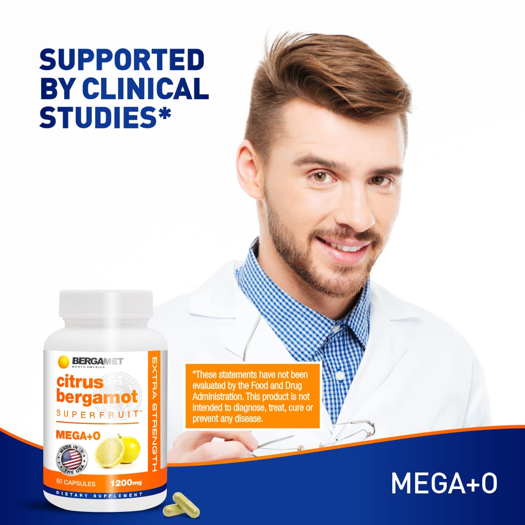 BergaMet Citrus Bergamot Supplement, 170:1 Extract, 1200mg, 80% Polyphenols, Italian Citrus Bergamot Supplement for High Cholesterol, 60 Capsules, 1 Month, Made in The USA