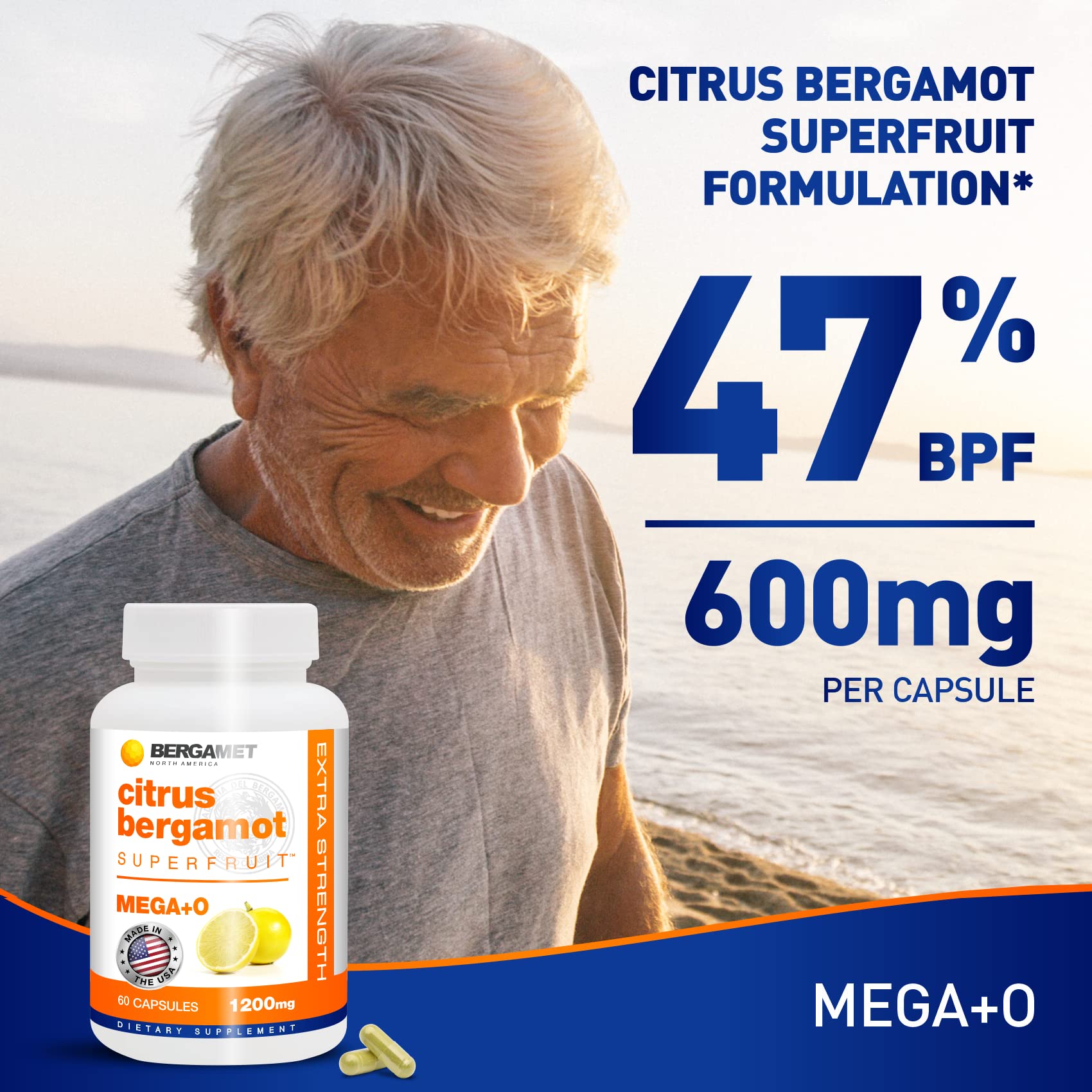BergaMet Citrus Bergamot Supplement, 170:1 Extract, 1200mg, 80% Polyphenols, Italian Citrus Bergamot Supplement for High Cholesterol, 60 Capsules, 1 Month, Made in The USA