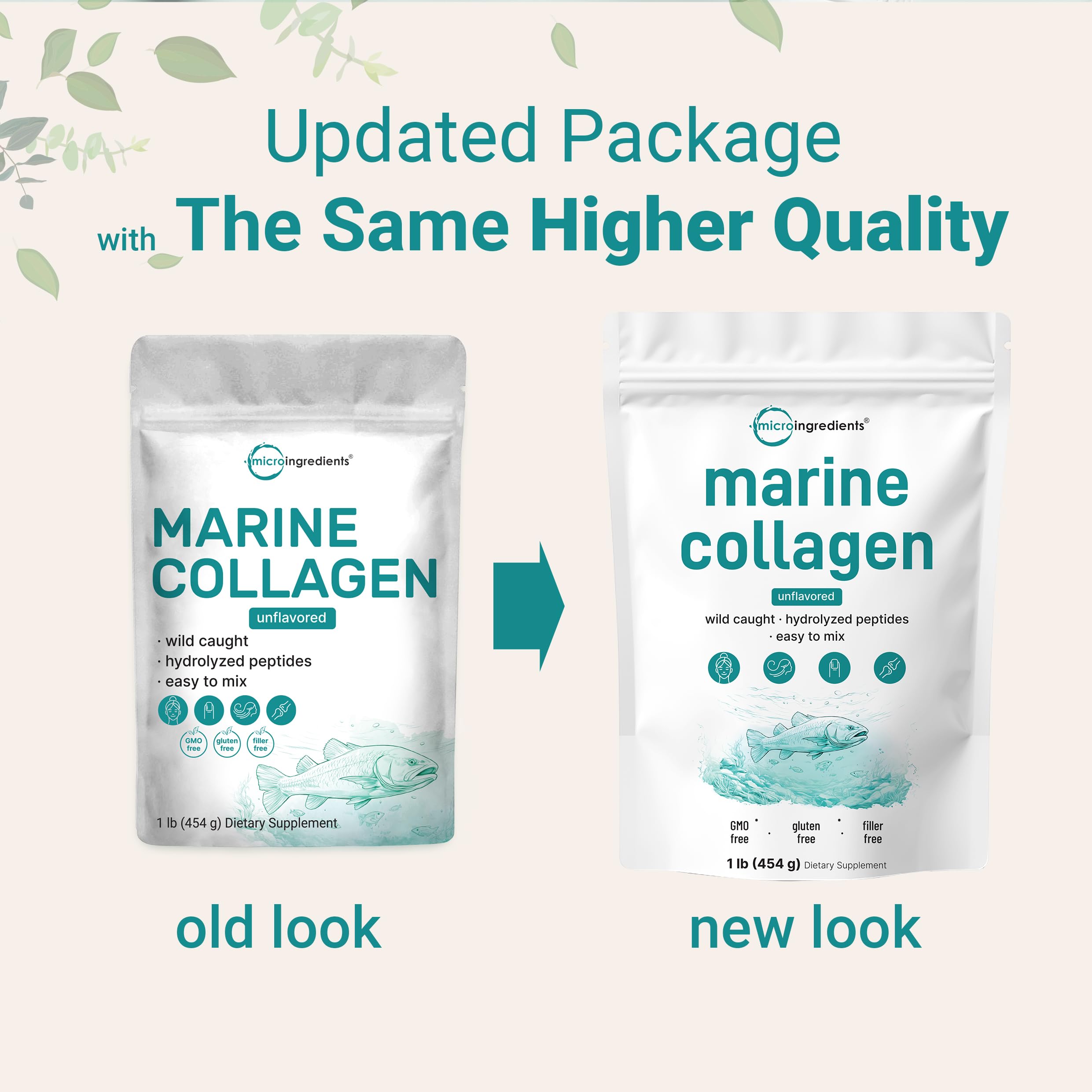 Micro Ingredients Marine Collagen Peptides Powder, 1 lb | Type I Marine Collagen + Natural Protein | Wild-Caught Fish Source | Unflavored | Pescatarian, Non-GMO
