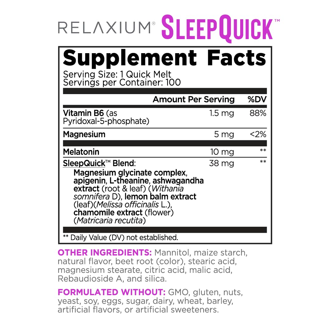 Relaxium Sleep Quick Maximum Strength Melts, Fast Acting Sleep Aid with 10 mg Melatonin, Drug Free Dietary Supplement, Vegan, Gluten Free, Made in USA, 100 Servings, Berry Flavor