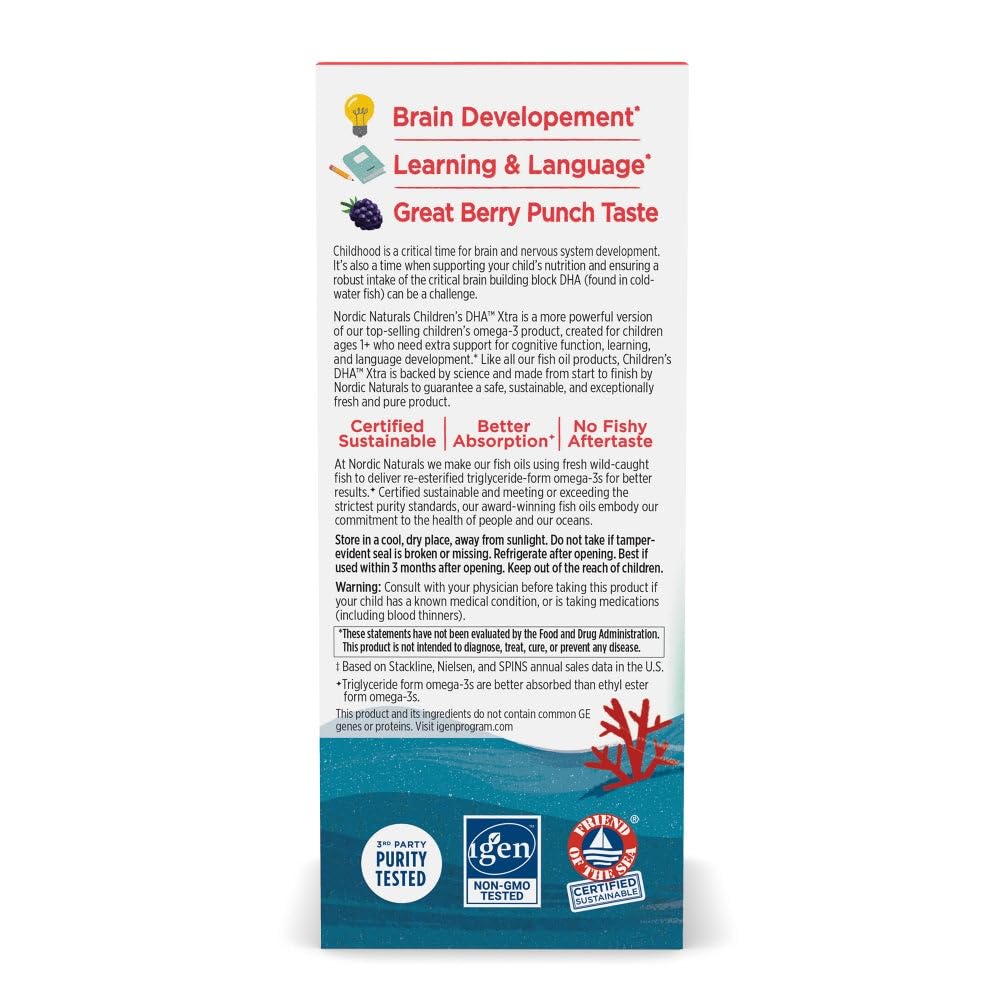 Nordic Naturals Children’s DHA Xtra, Berry Punch - 2 oz for Kids - 880 mg Total Omega-3s with EPA & DHA - Cognitive & Immune Function, Learning, Social Development - Non-GMO - 48 Servings