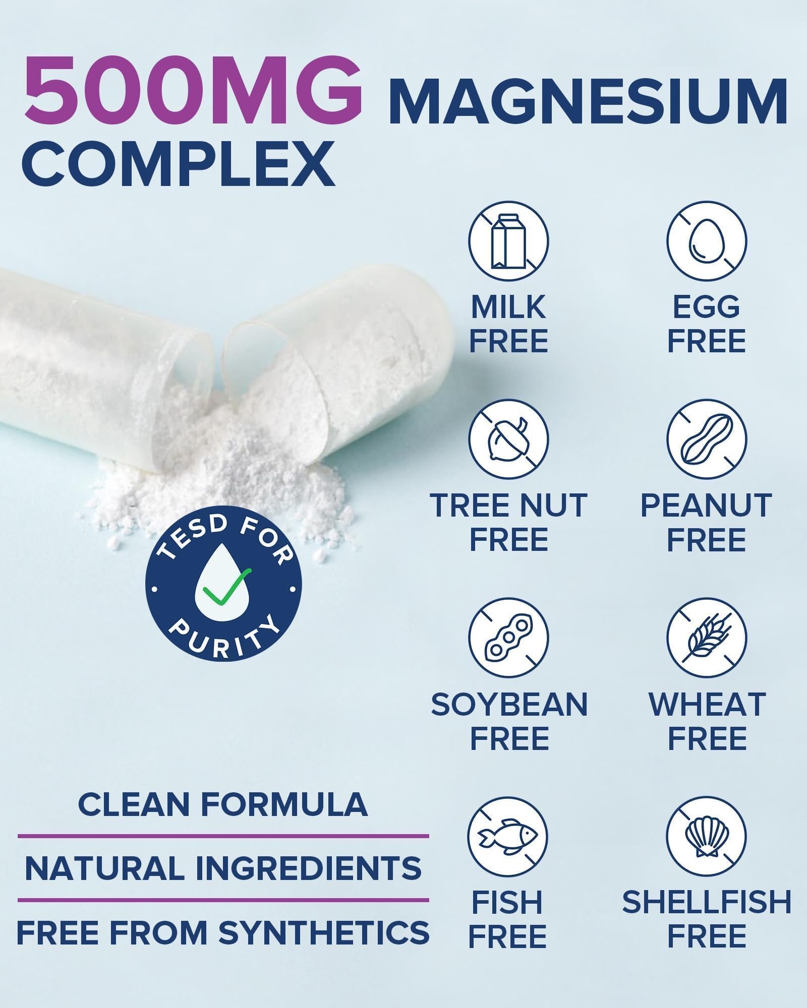 Terranics 5-in-1 Magnesium Complex Supplement 500mg - 5 Forms High Absorption Magnesium Glycinate Citrate Malate Aspartate Gluconate for Sleep Heart Health - Non-GMO 120 Vegan Capsules