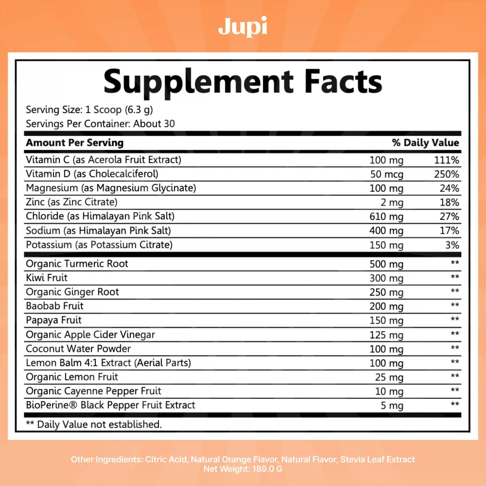 Jupi Hydration & Wellness Powder – Turmeric & Ginger shots, Vitamin C Supplement for Energy, Immune Support & Digestive Health – Vegan, Gluten-Free Drink Mix for Men & Women, Citrus Flavor 30 servings