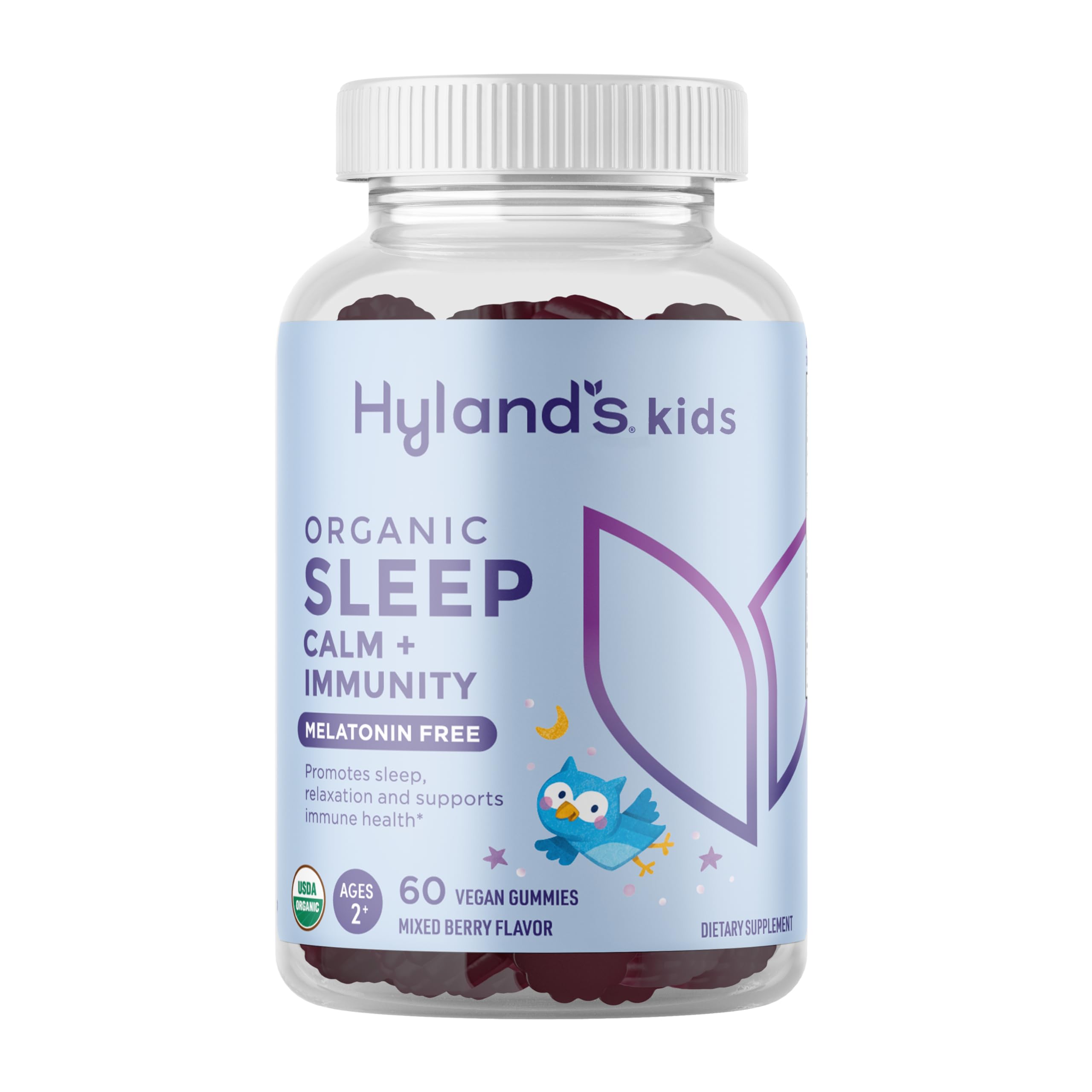 Hyland's Kids Melatonin Free Organic Sleep Aid Gummies with Calm & Immune Support - with Vitamin C, Zinc, Elderberry, Lemon Balm & Chamomile, Helps with Sleeplessness & Restlessness, 60 Vegan Gummies