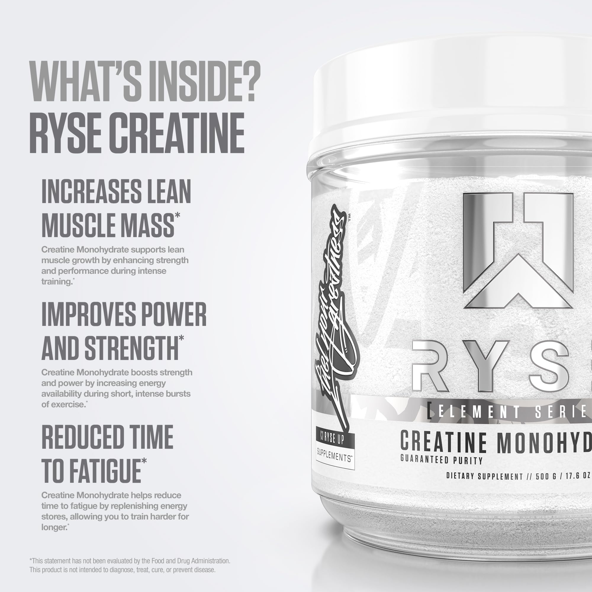 RYSE Creatine Monohydrate Powder - Unflavored - Supports Men & Women Lean Muscle Growth, Strength, Power, and Endurance - Helps Reduce Fatigue and Improve Workout Recovery - 100 Servings.