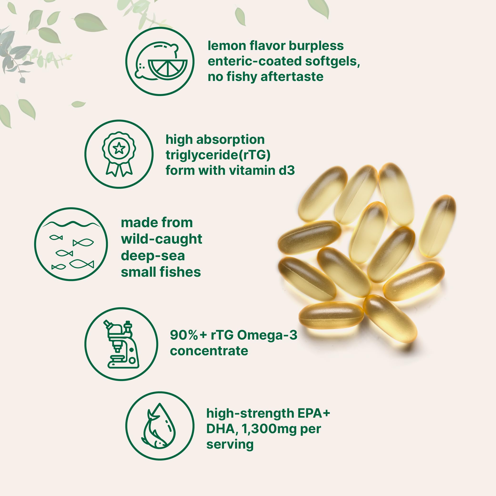 Micro Ingredients Supreme Omega-3 Fish Oil w/Ultra High EPA & DHA, Burpless Softgels | rTG Omega-3 with Vitamin D3 | Wild-Caught Cold Deep-Sea Water | Lemon Flavor, Easy to Swallow, 60ct