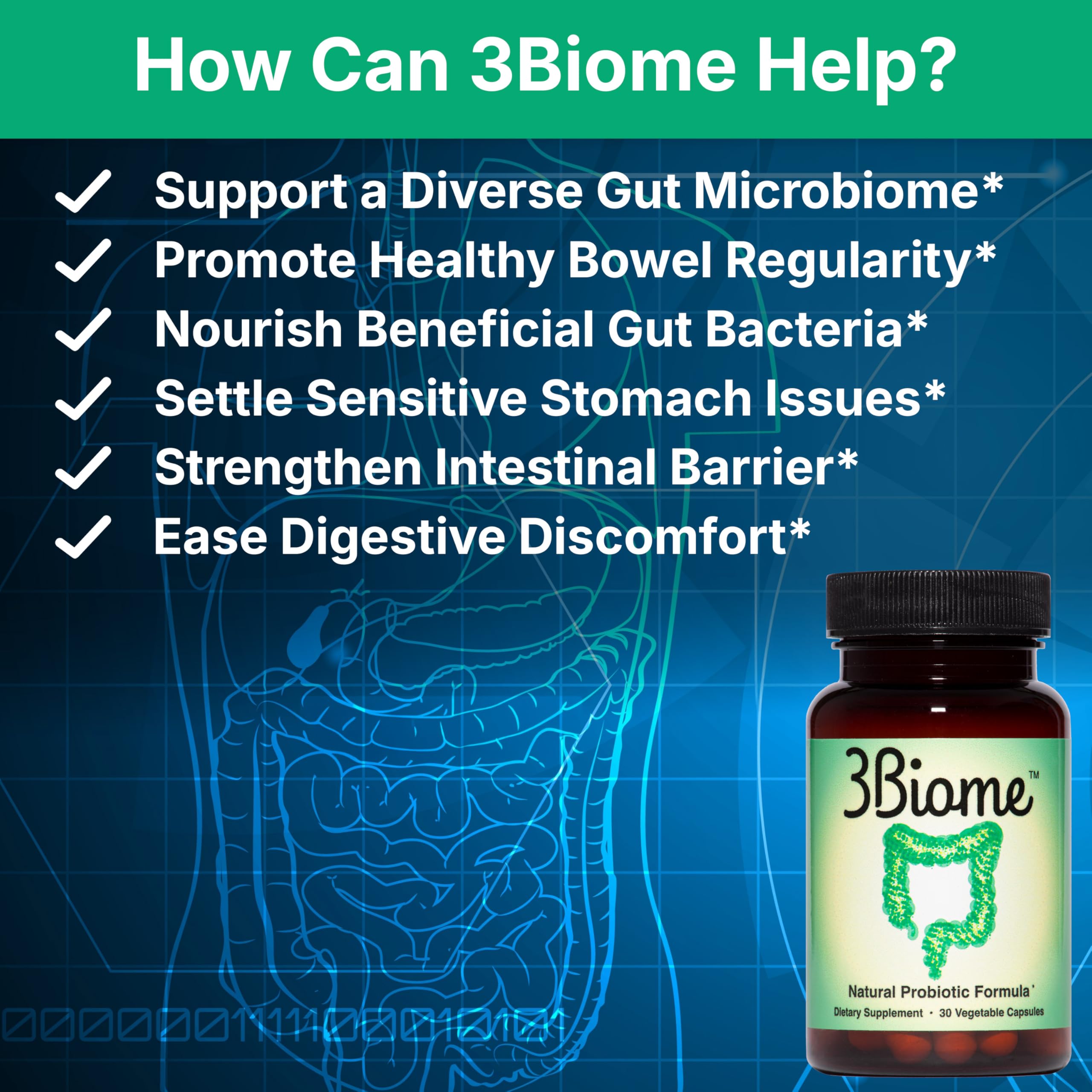 3Biome - Natural Probiotic Supplement - Non-GMO, Vegan, Gluten-Free