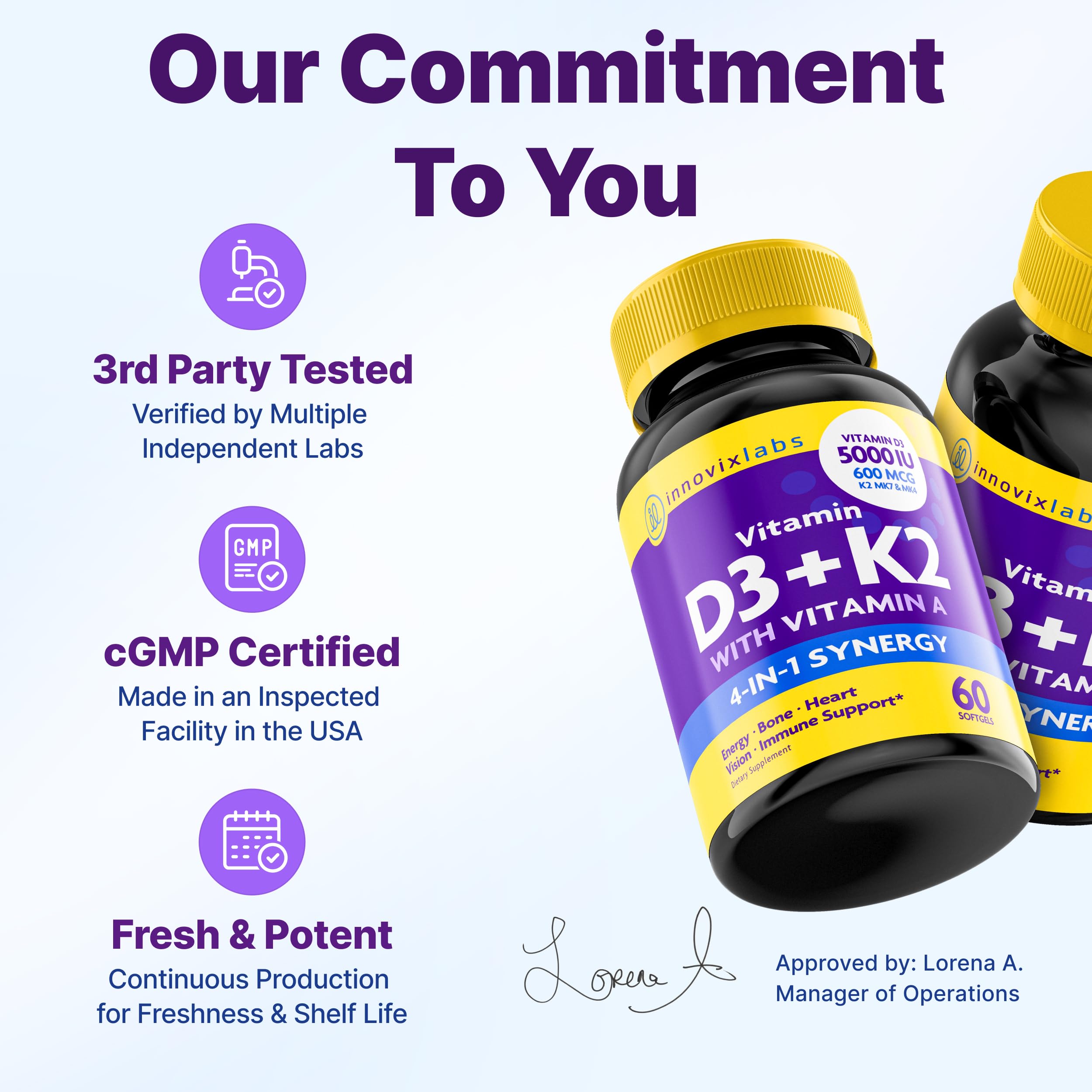 InnovixLabs Vitamin D3 K2-5000 IU Vitamin D3 Plus 600 mcg Vitamin K2 MK4 and MK7 for Max Calcium Absorption, Supports Bone, Immune, Heart Health, 3rd Party Tested, Gluten Free, 60 Softgels