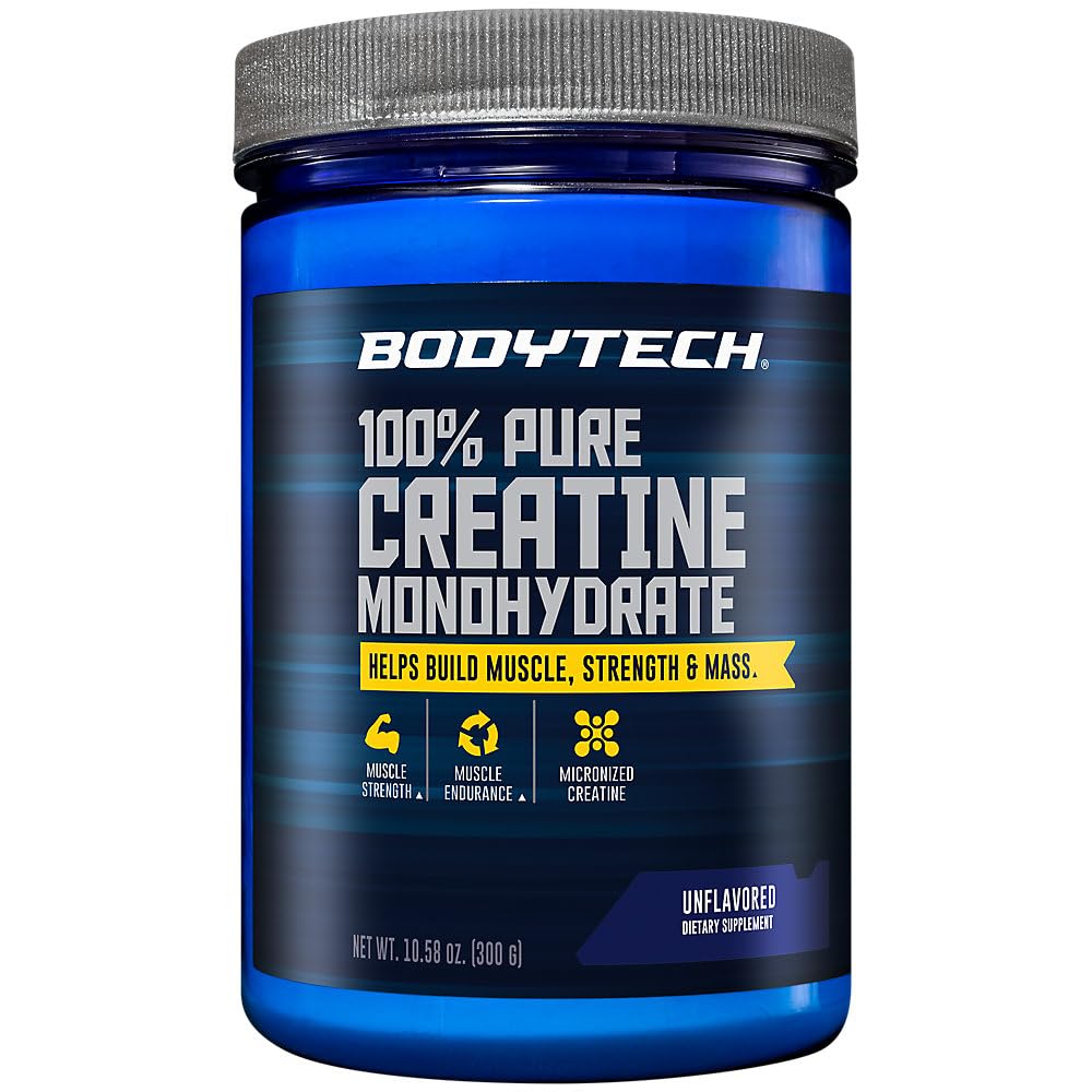 BodyTech Creatine Monohydrate Powder, Unflavored Micronized Creatine Formula for Men and Women, 5g per Serving, Pre Workout & Post Workout Supplement, Gluten Free, Sugar Free, 10.58 Oz, 60 Servings