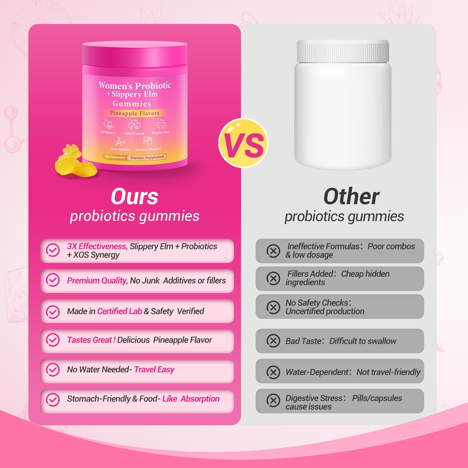 BURMINY Her Juicy Feminine Probiotics Gummies, Premium Feminine Balance Probiotics with Slippery Elm for Women's pH Balance and Freshness – Support Daily Wellness & Comfort 60 Pineapple Gummies