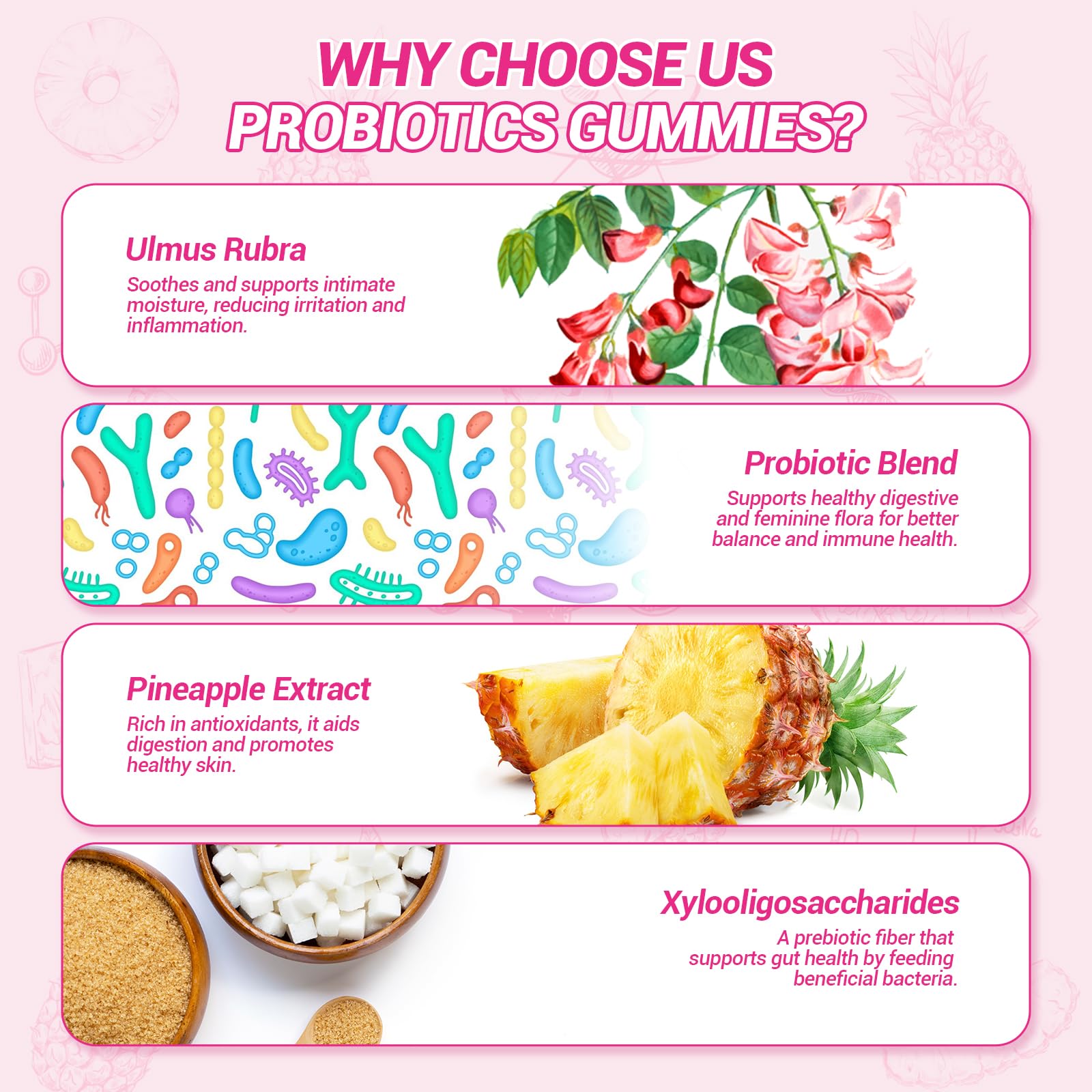 BURMINY Her Juicy Feminine Probiotics Gummies, Premium Feminine Balance Probiotics with Slippery Elm for Women's pH Balance and Freshness – Support Daily Wellness & Comfort 60 Pineapple Gummies