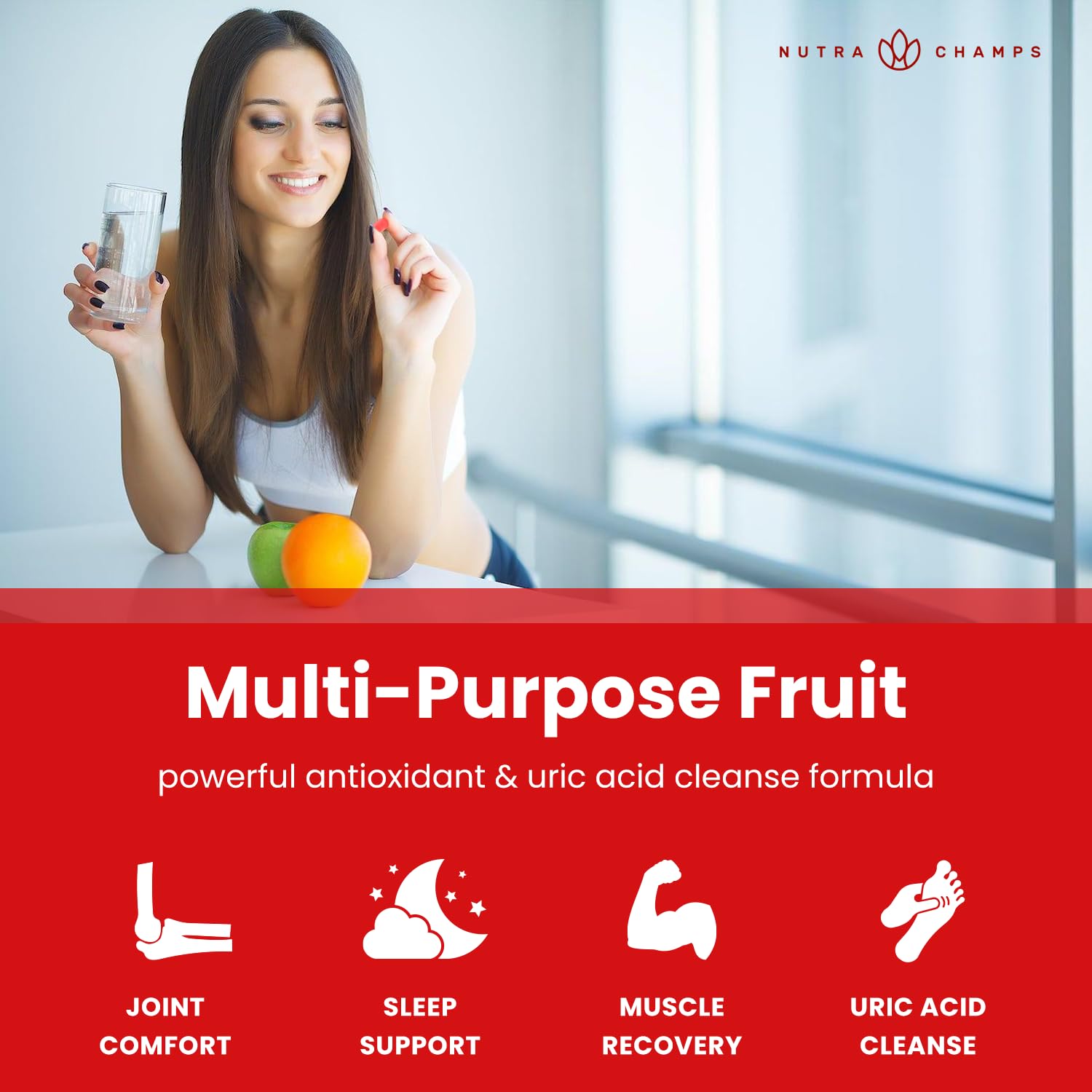 NutraChamps Tart Cherry Gummies - 3000mg Tart Cherry Extract with Celery Seed - Uric Acid Cleanse Supplement - Antioxidant, Joint Comfort, Flexibility, Immune Health, Sleep - 60 Vegan Gummies (2-Pack)