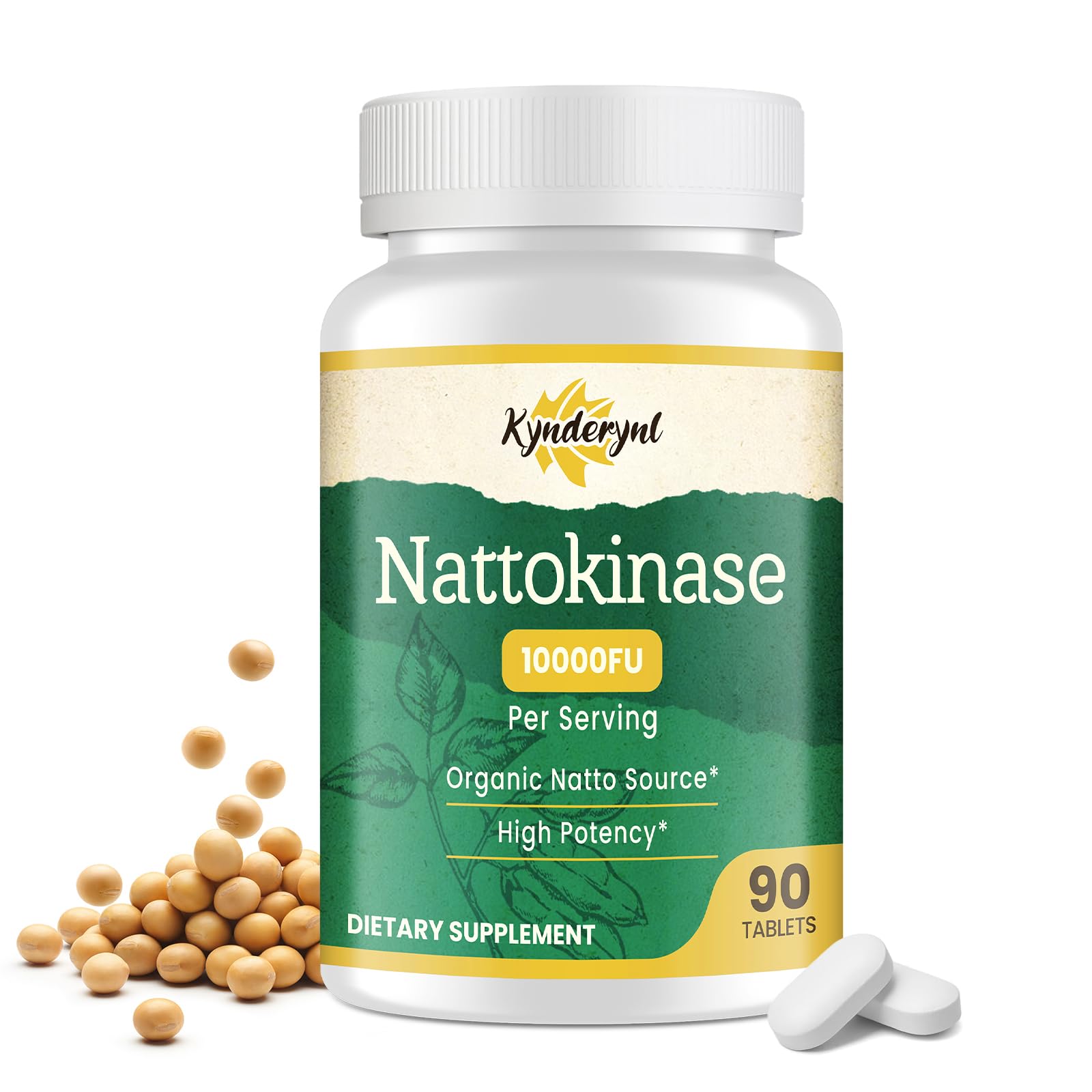 Kynderynl Nattokinase Supplement 10000FU – Organic Natto Enzyme 500mg for Circulatory Wellness, Enteric-Coated Tablets Aiding Digestion & Assisting Absorption, Vegan, 90 Tablets (90-Day Supply)