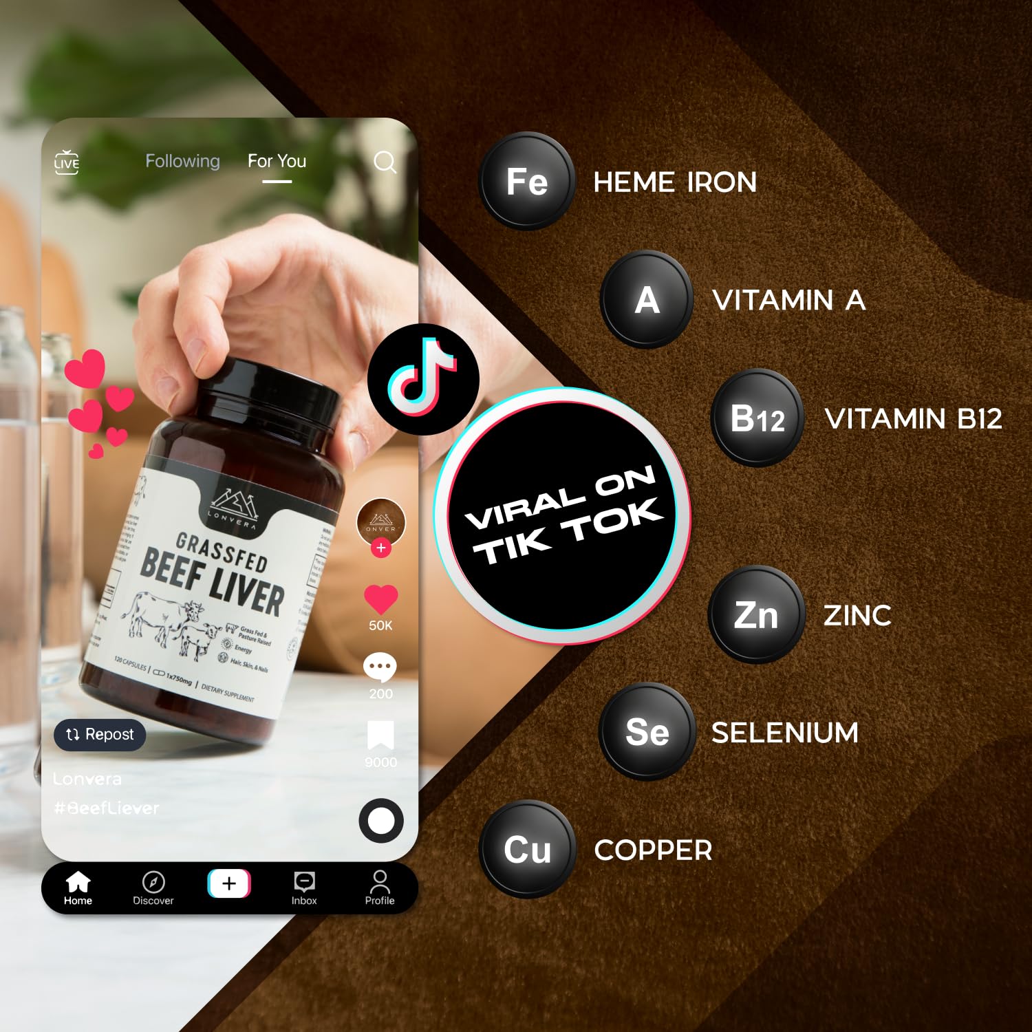 Lonvera Grass Fed Beef Liver Capsules for Women and Men – 3000mg Freeze Dried Desiccated Organs – Nutrient Source for Joints, Bones, Hair, Skin, Nails & Daily Energy – 120 Pasture-Raised Capsules