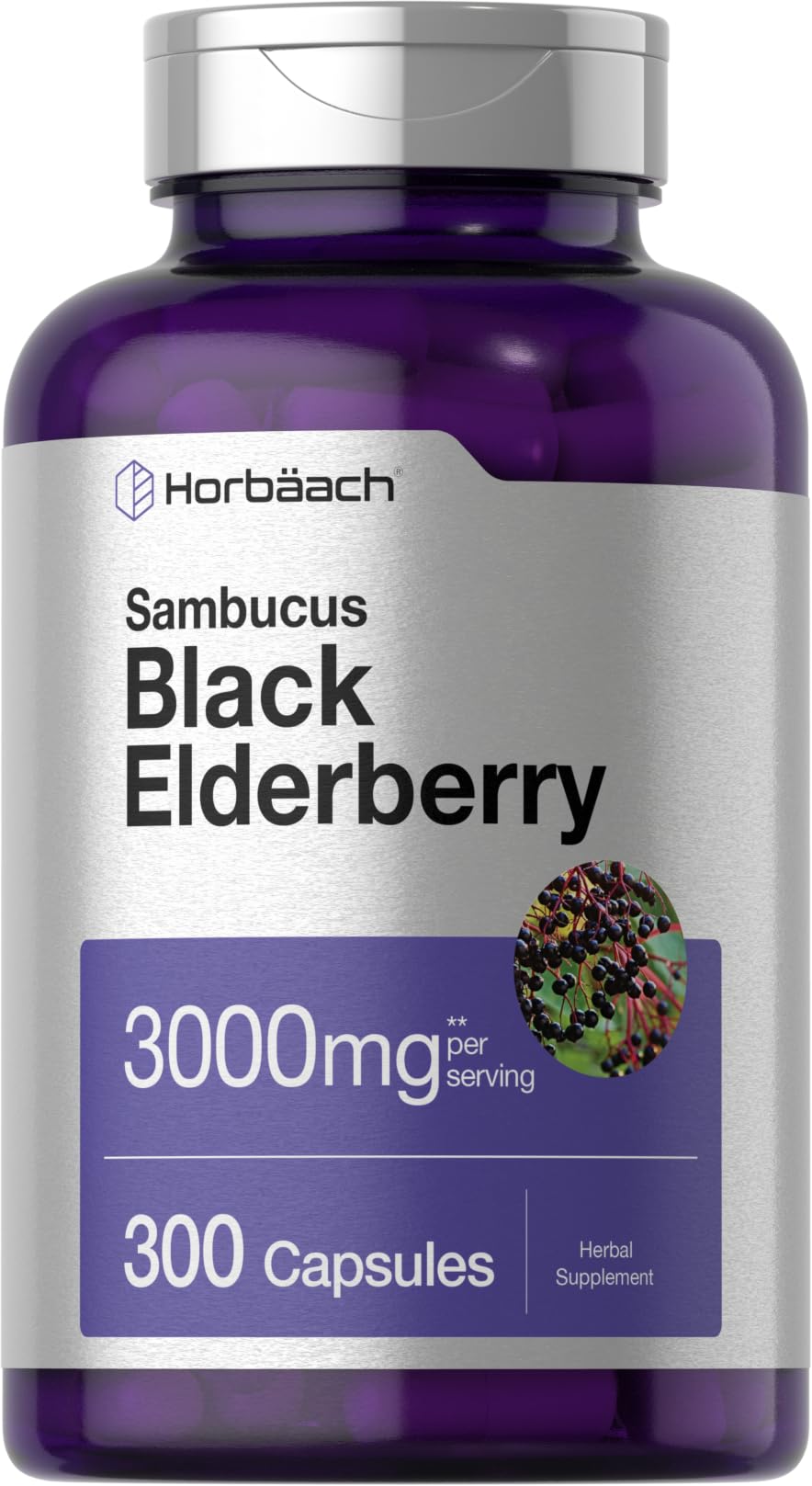Horbäach Black Elderberry | 300 Capsules | Non-GMO, Gluten Free | Sambucus Supplement