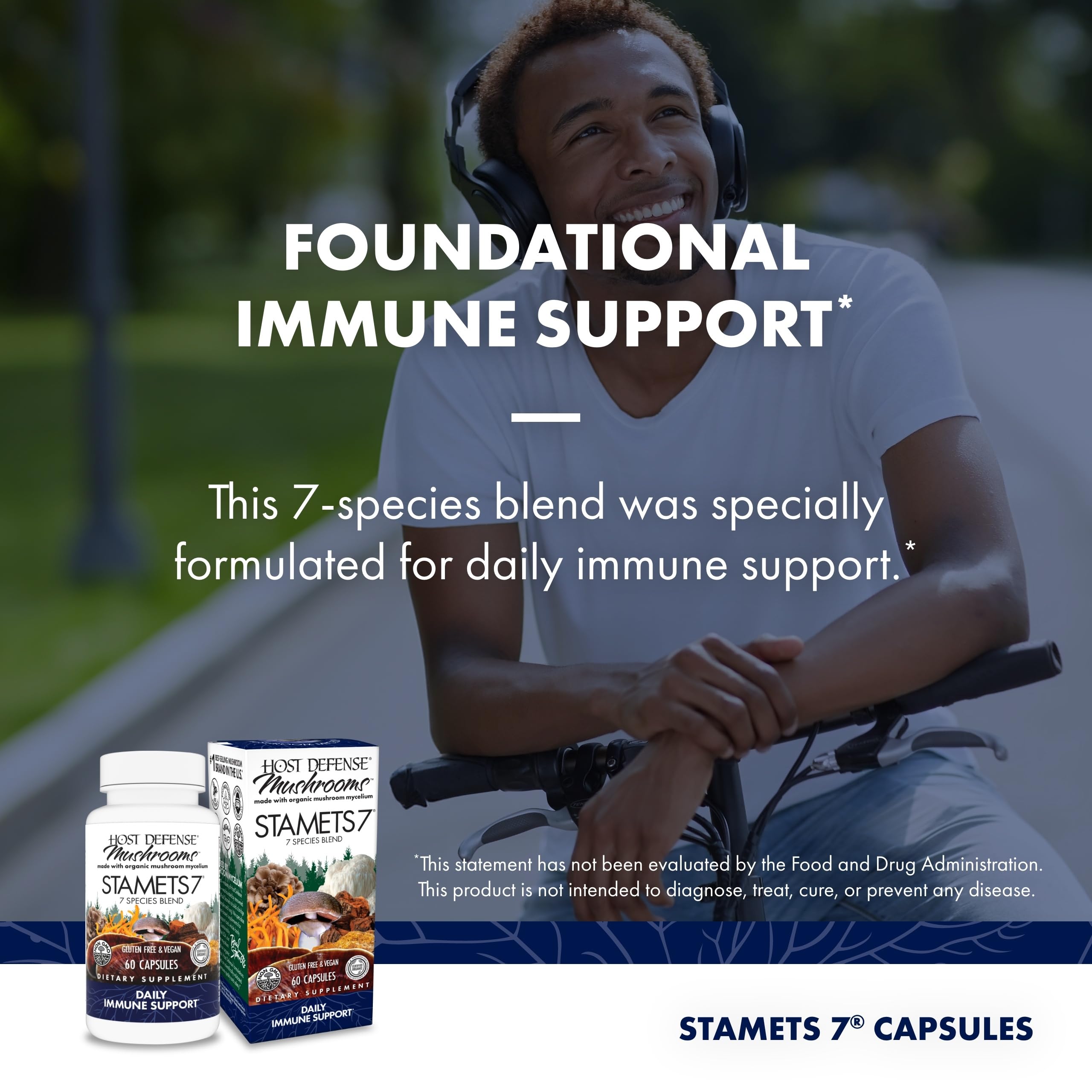 Host Defense Stamets 7-7 Species Blend - Mushroom Supplement for Immune Support - Includes Royal Sun Blazei, Cordyceps, Reishi, Maitake, Lion's Mane, Chaga & Mesima - 60 Capsules (30 Servings)*