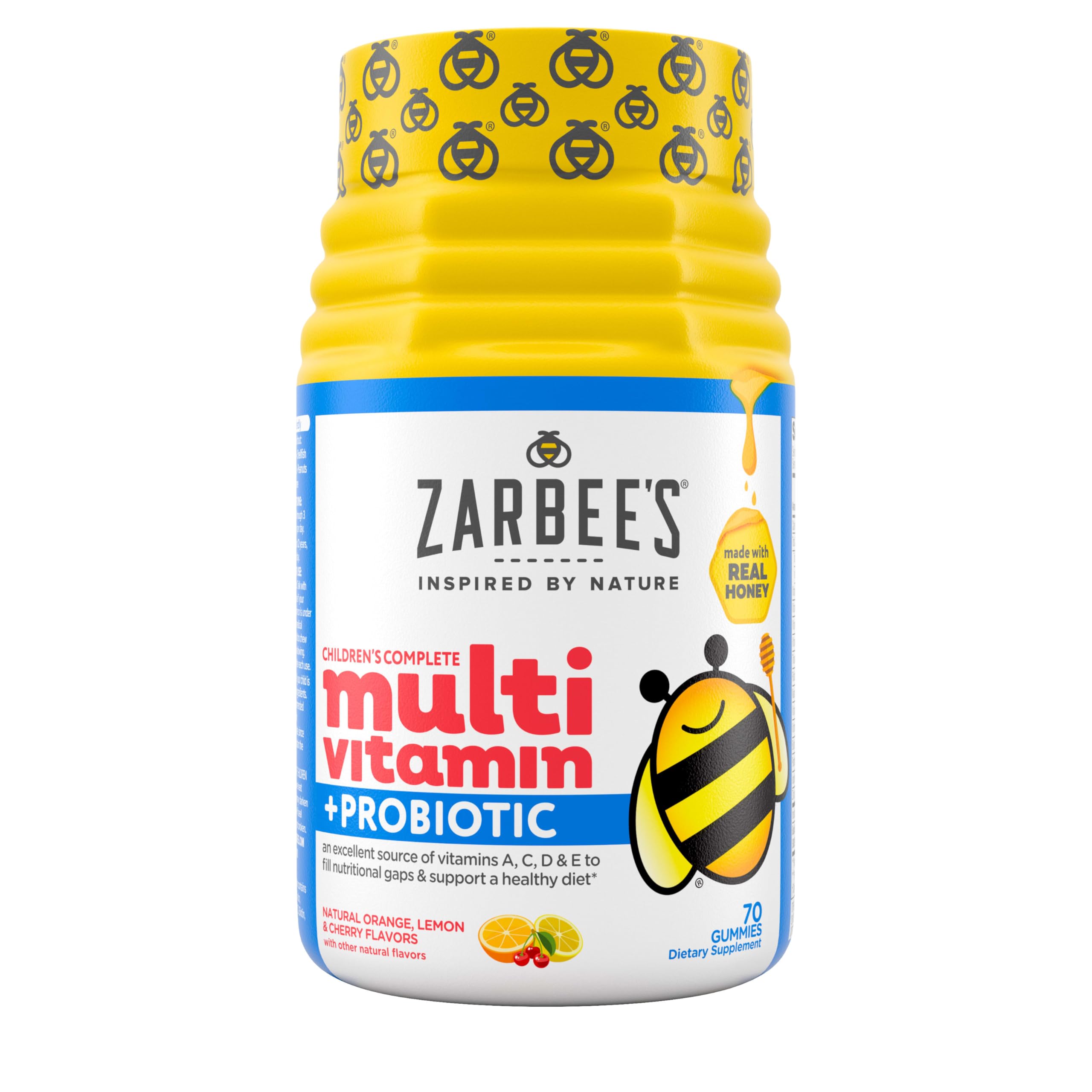 Zarbee's Kid's Complete Multivitamin + Probiotic Gummies with Vitamins A B C D E & zinc for Digestive Health Easy To Chew Kids Daily Multivitamin Gummies Natural Fruit 70 Count