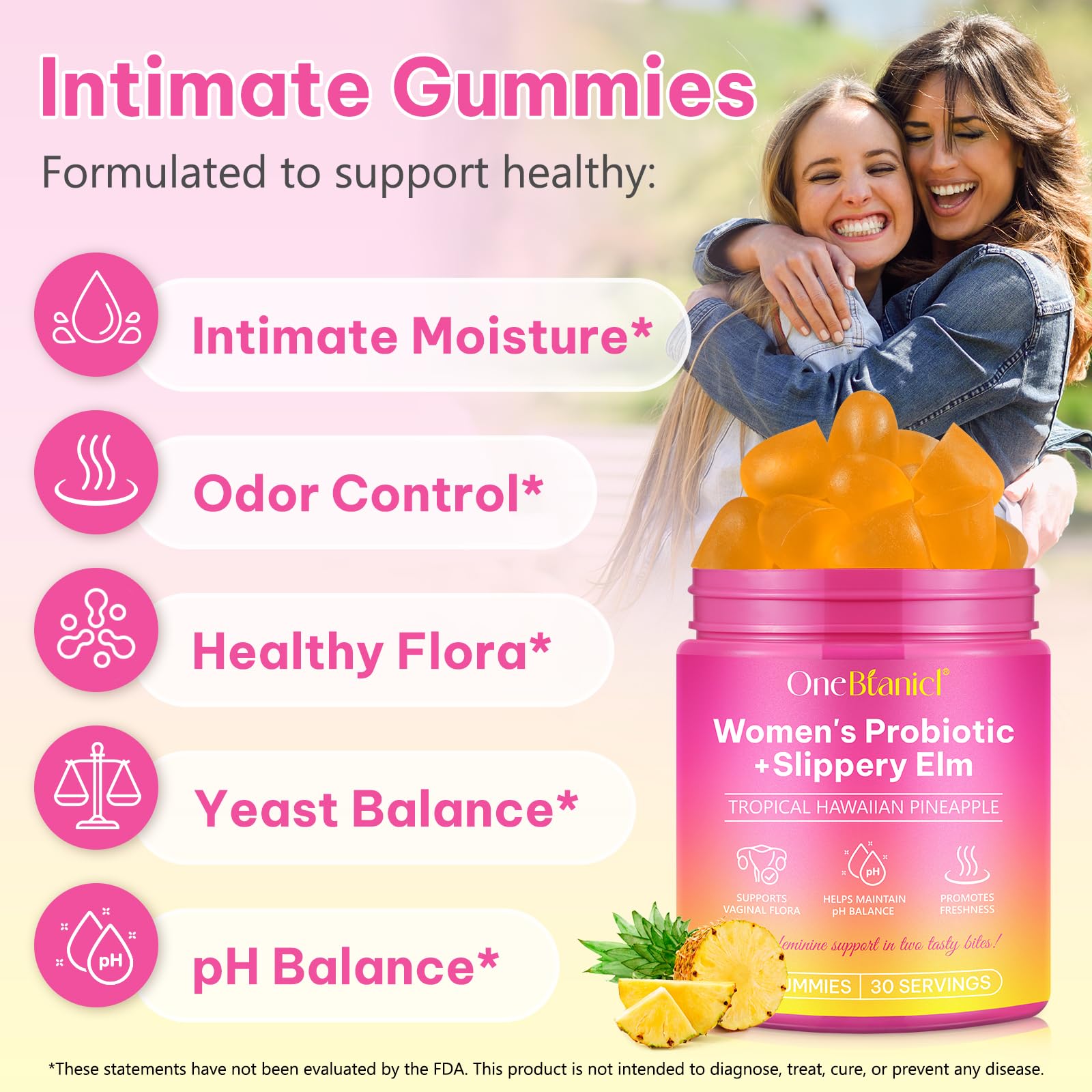 bnHUlMXw Feminine Probiotics Gummies,Vaginal Women Probiotic,Feminine Balance pH Gummies for Healthy Odor,Improve Immune,Support Vaginal Health,with Slippery Elm(60 Gummies)