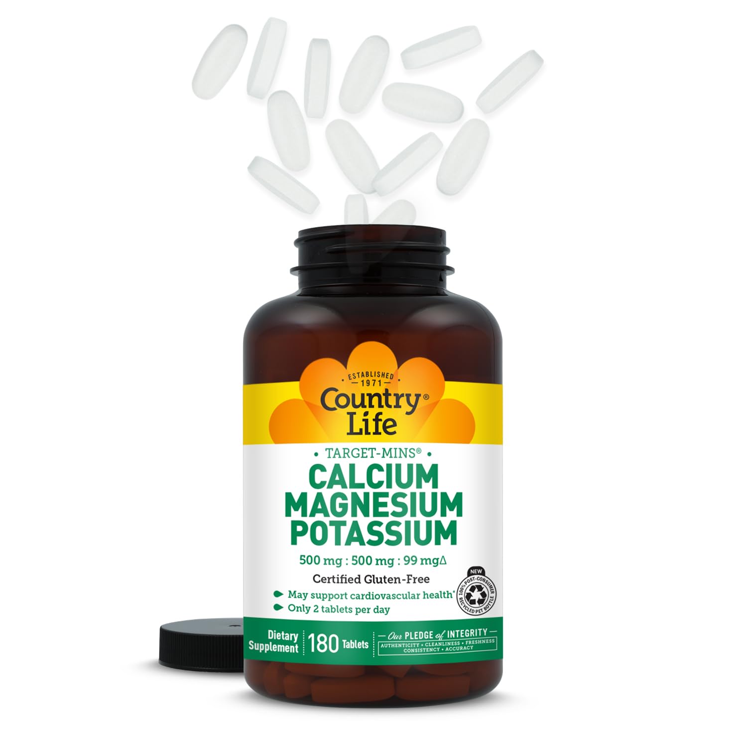 Country Life Target Mins - Calcium Magnesium Potassium Bone & Heart Health Supplement, 1000mg Calcium, 500mg Magnesium, Supports Calcium Utilization, 180 Tablets – Certified Gluten Free & Vegan