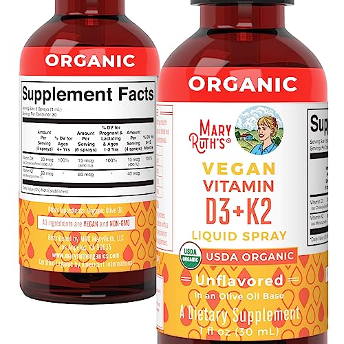 MaryRuth's Organic D3 + K2 Spray for Adults & Kids for Bone Health | Vitamin D3 as Cholecalciferol | Vitamin K2 | Immunity | Mineral Absorption | Heart Health | Vegan | Non-GMO | Gluten Free | 1 Fl Oz