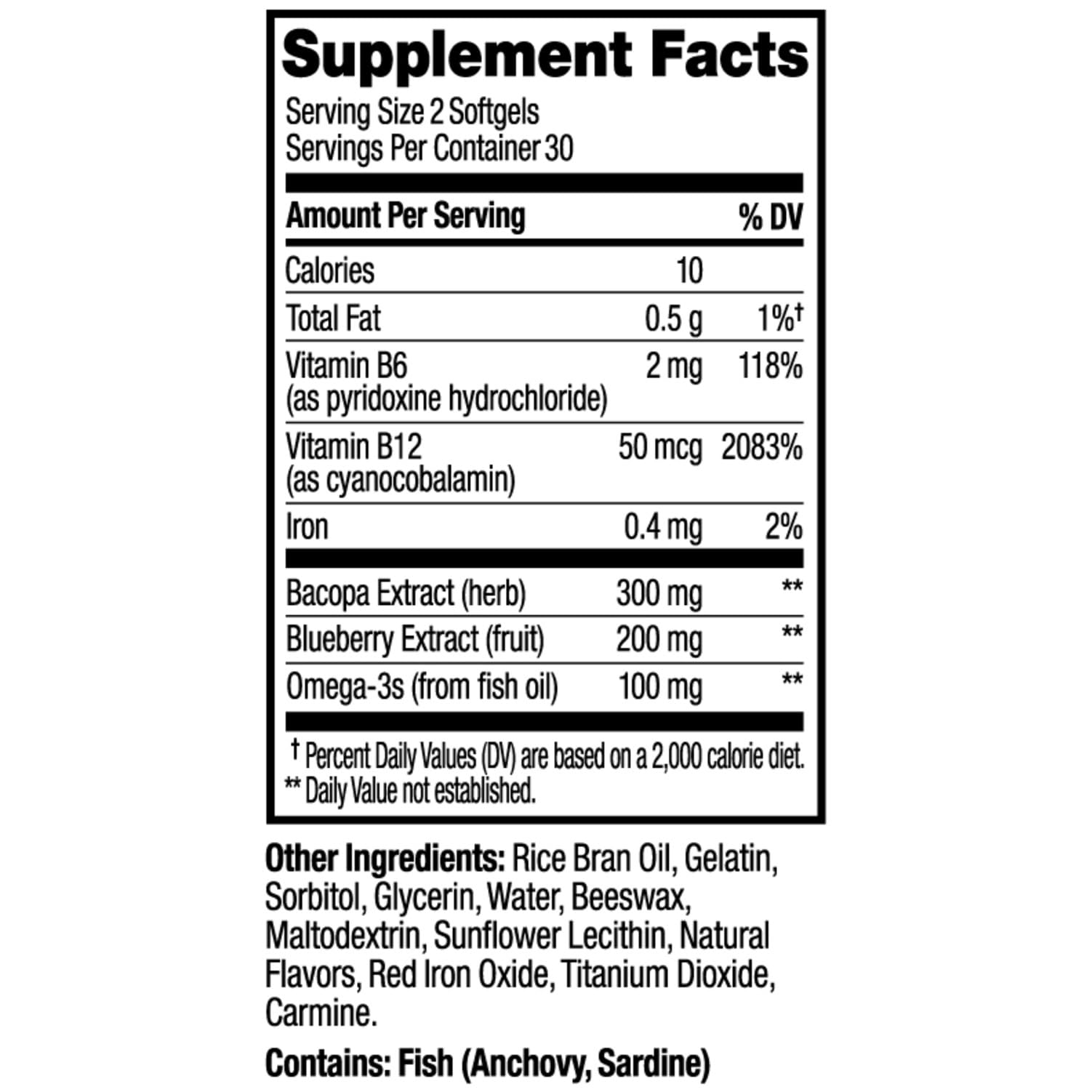 OLLY Ultra Strength Brain Softgels, Nootropic, Supports Healthy Brain Function, Memory, Focus and Concentration, Omega-3s, Vitamins B6 and B12, 30 Day Supply - 60 Count