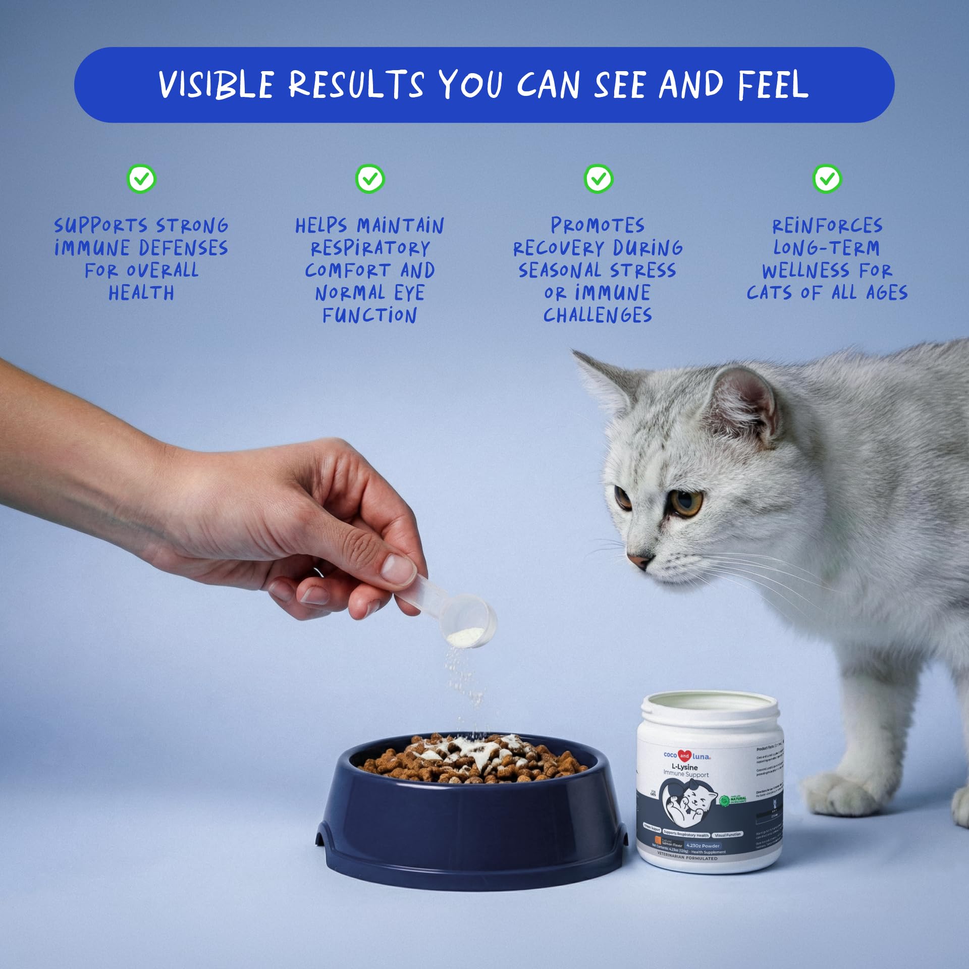 L-Lysine Supplement for Cats 900mg/scoop - Cat Supplement for Sneezing and Runny Nose, Cold, Immune Support, Eye Function, and Respiratory Health – Lysine Powder
