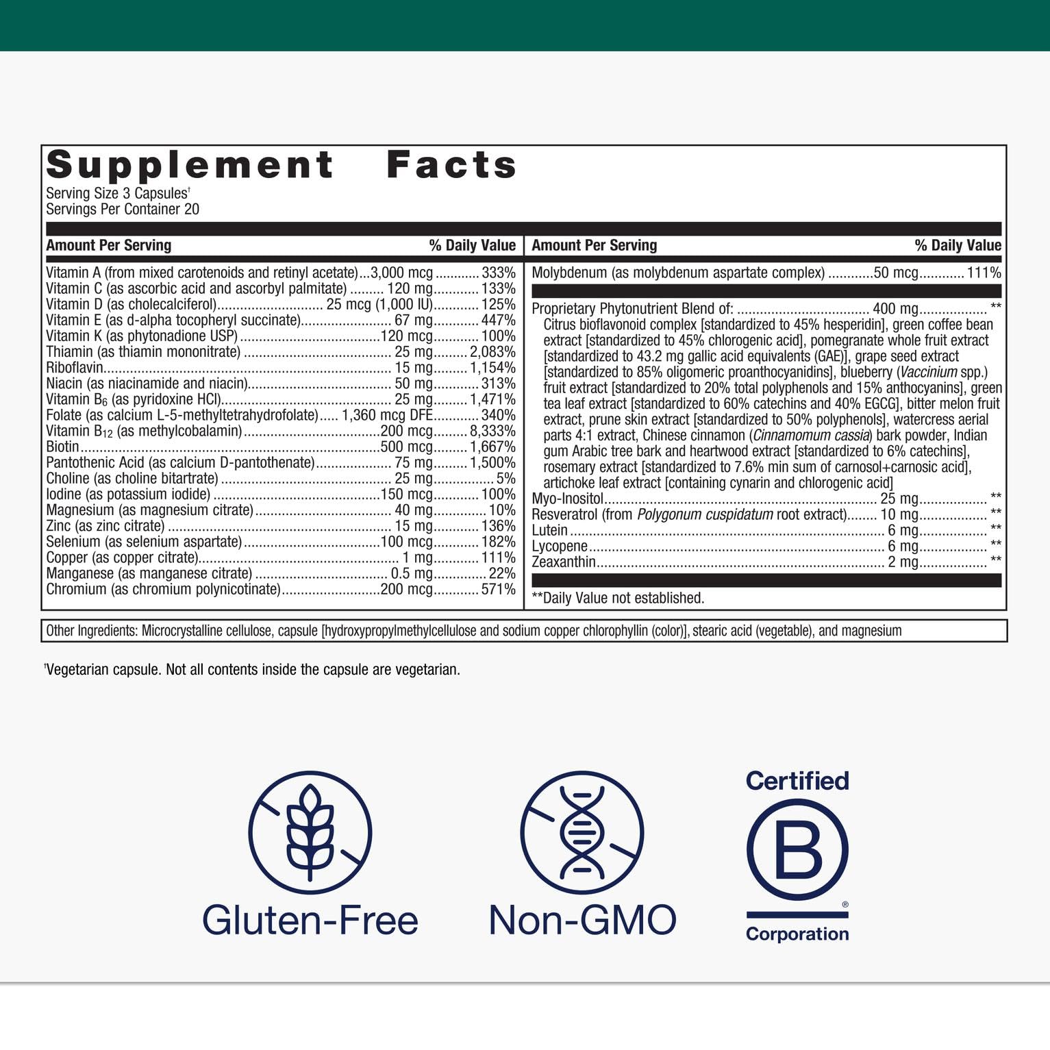 Metagenics PhytoMulti Multivitamin - 20+ Essential Vitamins & Minerals with Phytonutrients - Supports Healthy Aging, Cellular Health, Energy & Immune Function - Non-GMO & Gluten-Free - 60 Capsules