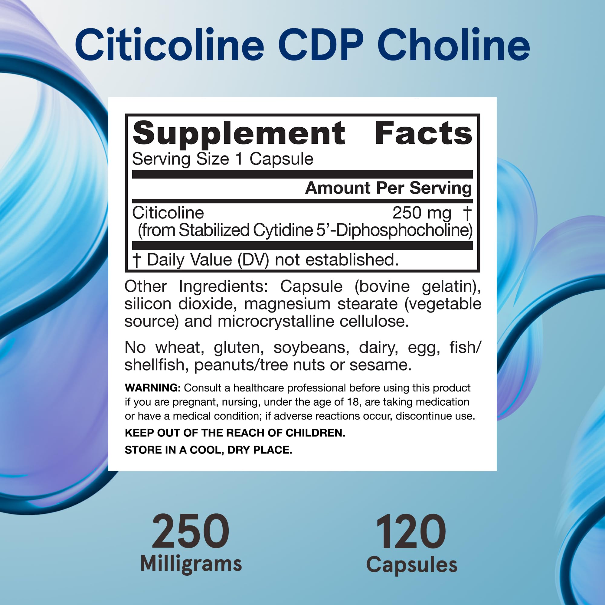 Jarrow Formulas Citicoline CDP 250 MG, CDP Choline Supplements, Support Brain Health, Performance and Memory, 120 Capsules, Up to a 120 Day Supply