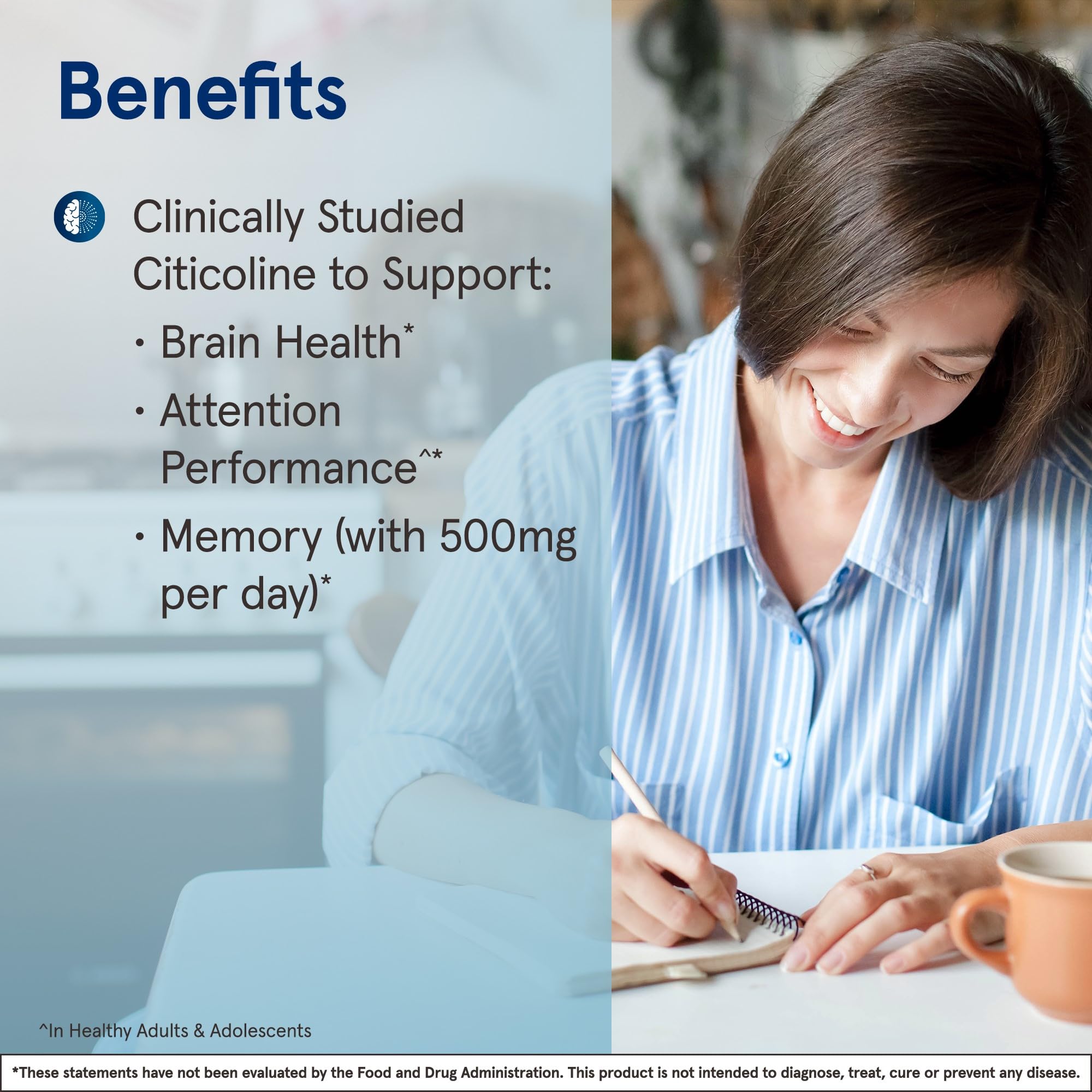 Jarrow Formulas Citicoline CDP 250 MG, CDP Choline Supplements, Support Brain Health, Performance and Memory, 120 Capsules, Up to a 120 Day Supply