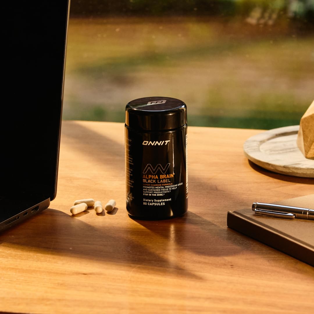 ONNIT Alpha Brain Black Label Capsules, IGEN Non-GMO Tested Citicoline Brain Supplement for Concentration and Memory, Lion’s Mane, Lutemax Lutein, L Theanine and Mucuna Pruriens, 80 Count