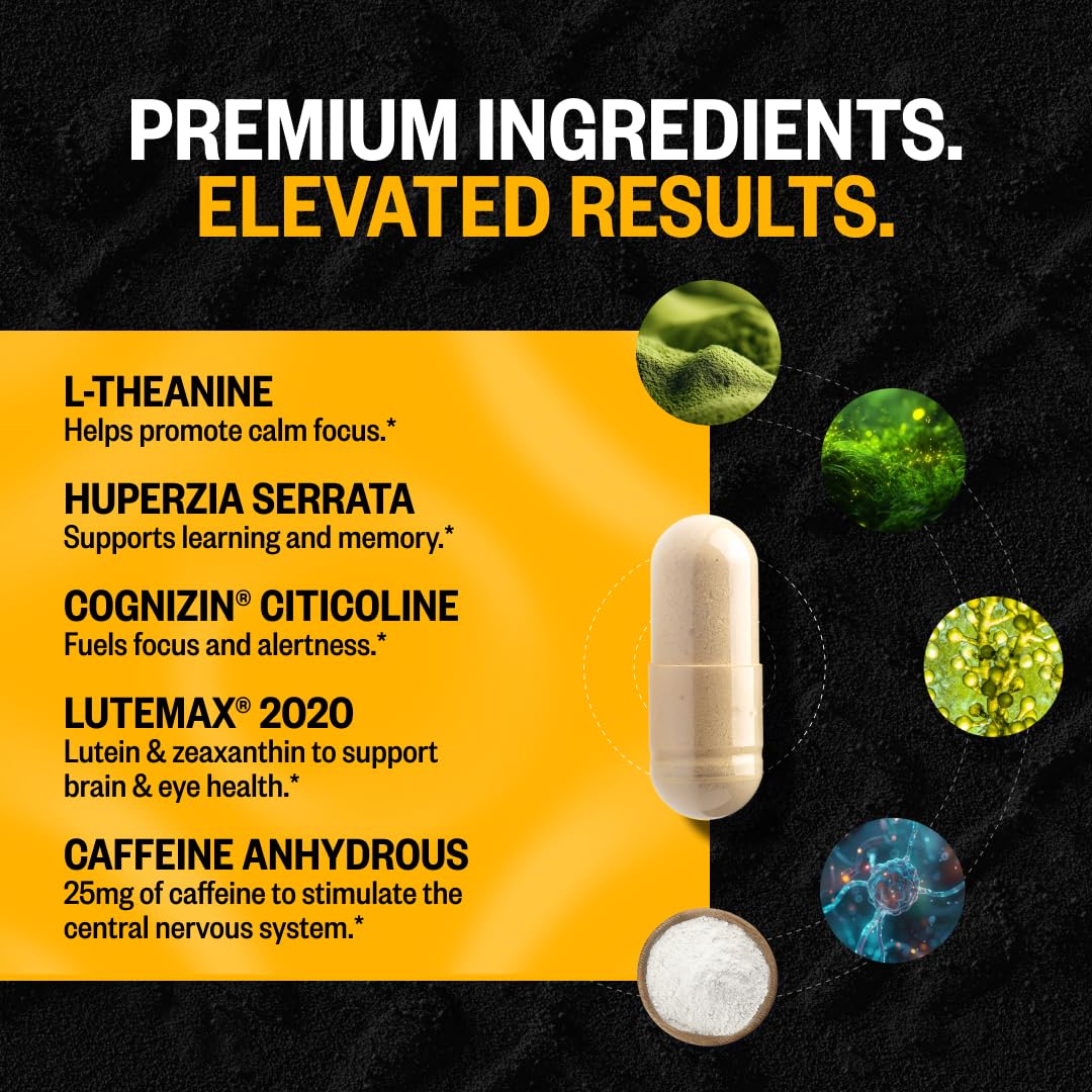ONNIT Alpha Brain Black Label Capsules, IGEN Non-GMO Tested Citicoline Brain Supplement for Concentration and Memory, Lion’s Mane, Lutemax Lutein, L Theanine and Mucuna Pruriens, 80 Count
