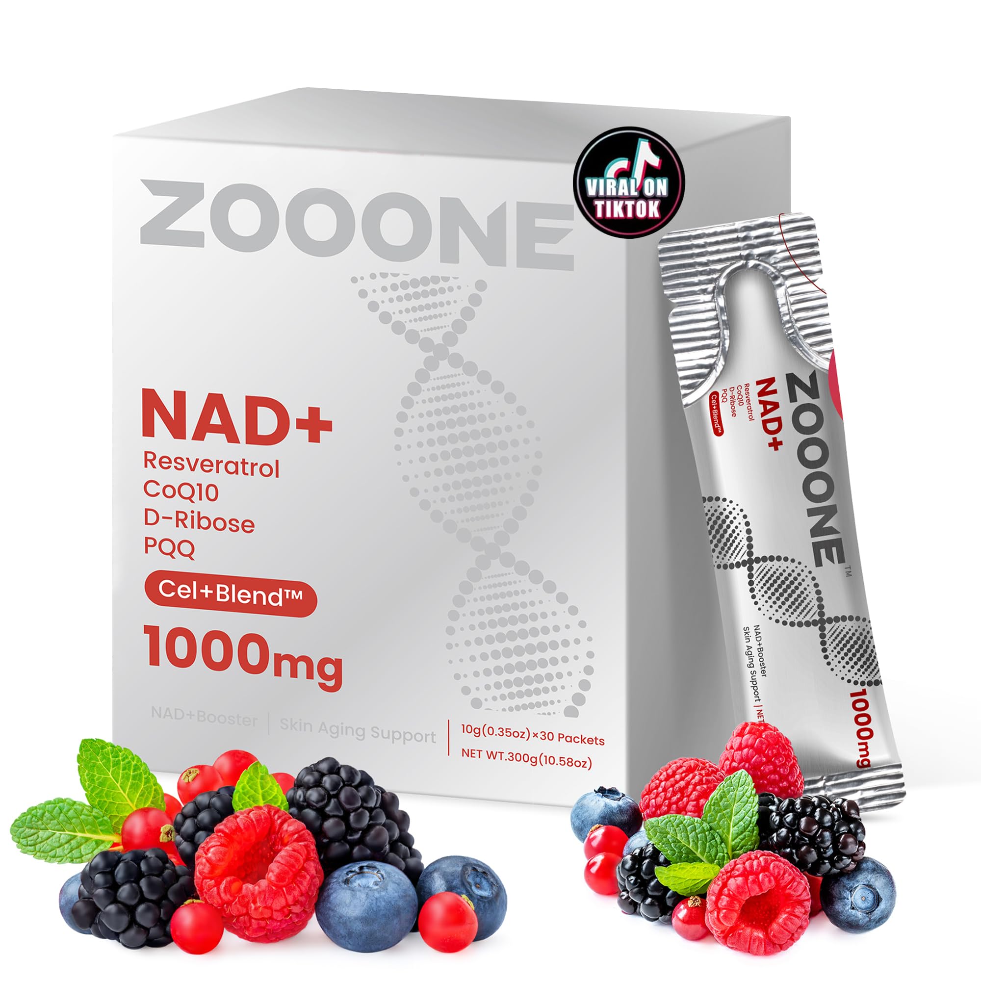 zooone- NAD+ Supplement 30pcs, Premium Nicotinamide Riboside & Resveratrol, DNA Repair & Healthy Aging， Advanced NAD Supplement for Men & Women, Boosts Cellular Energy.