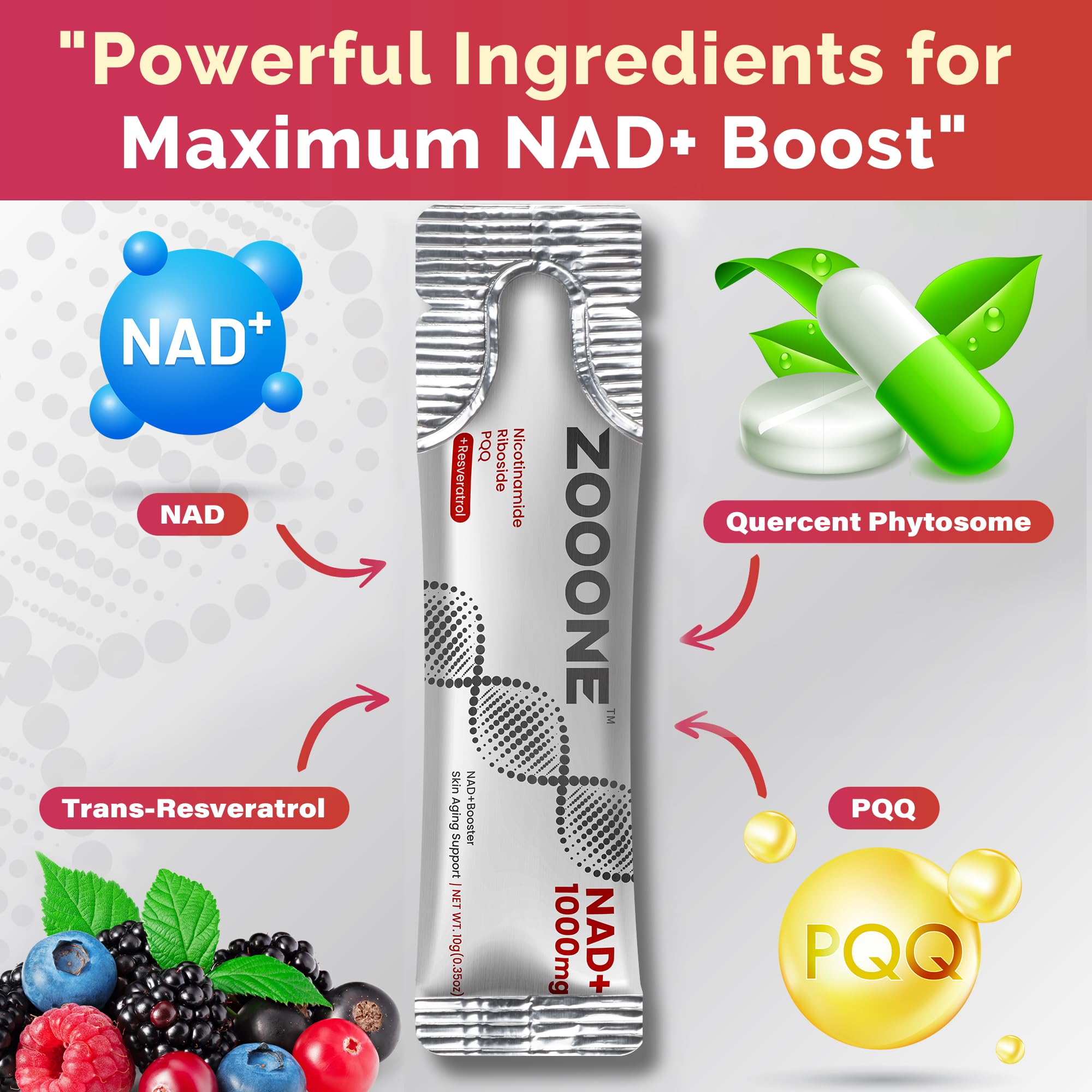 zooone- NAD+ Supplement 30pcs, Premium Nicotinamide Riboside & Resveratrol, DNA Repair & Healthy Aging， Advanced NAD Supplement for Men & Women, Boosts Cellular Energy.