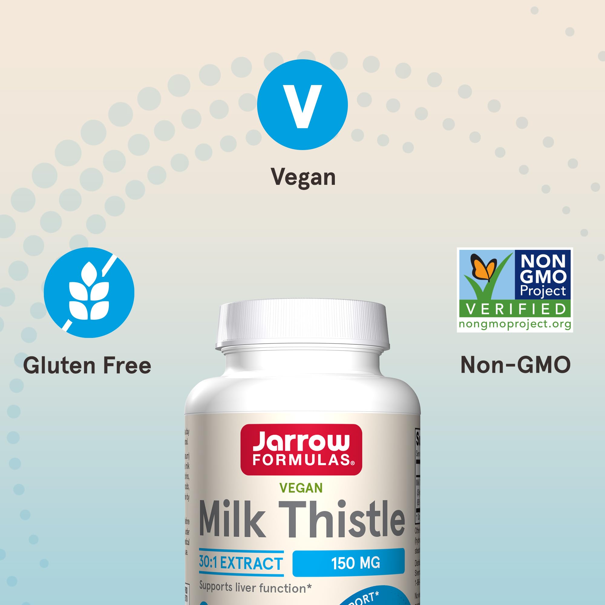 Jarrow Formulas Milk Thistle Supplement 150 mg. 30:1 Milk Thistle Extract Standardized to 80% Total Flavonoids, Dietary Supplement for Liver Function Support, 200 Veggie Capsules, Up to 200 Day Supply