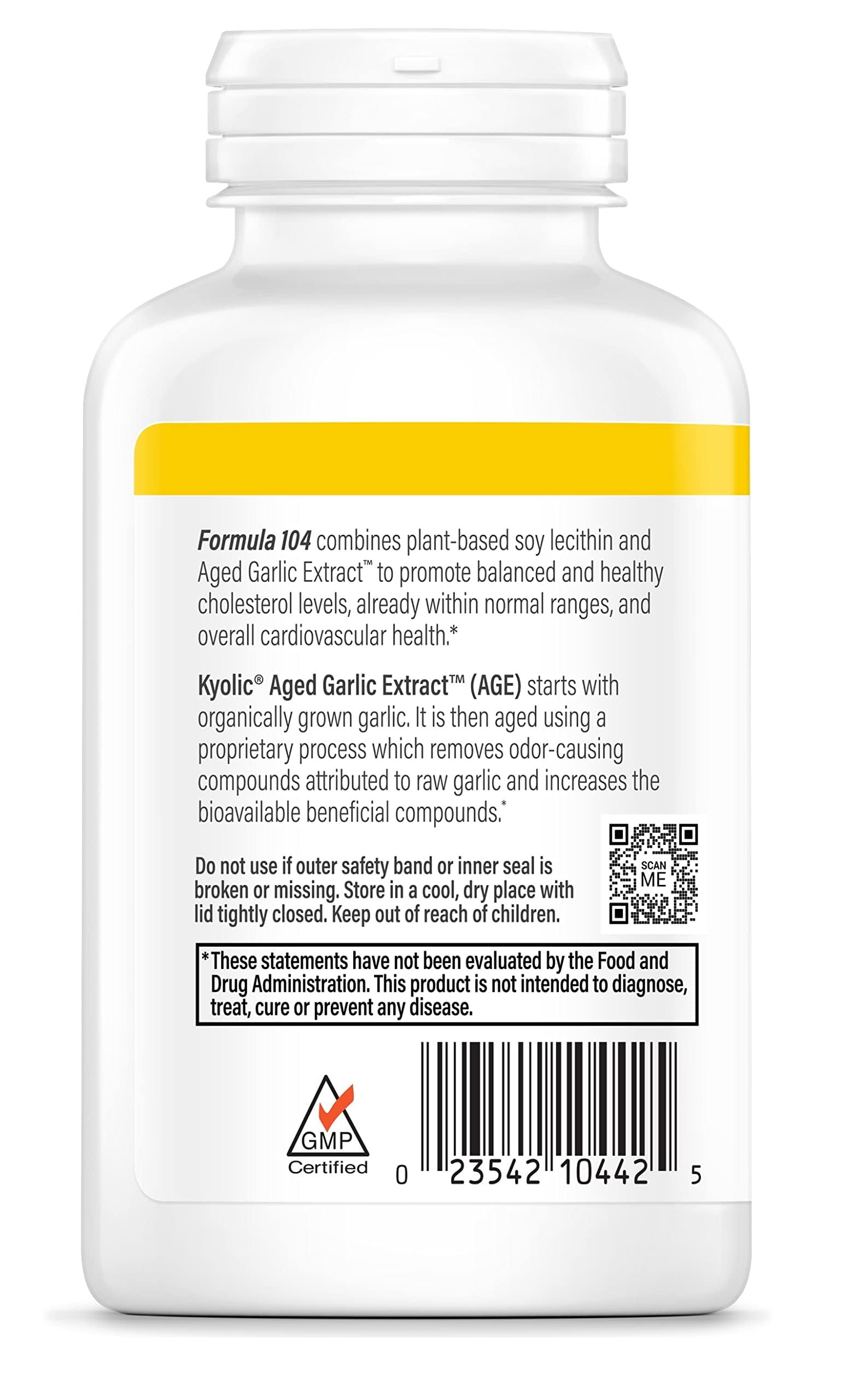 Kyolic Aged Garlic Extract Formula 104, Cholesterol Health*, 200 Capsules